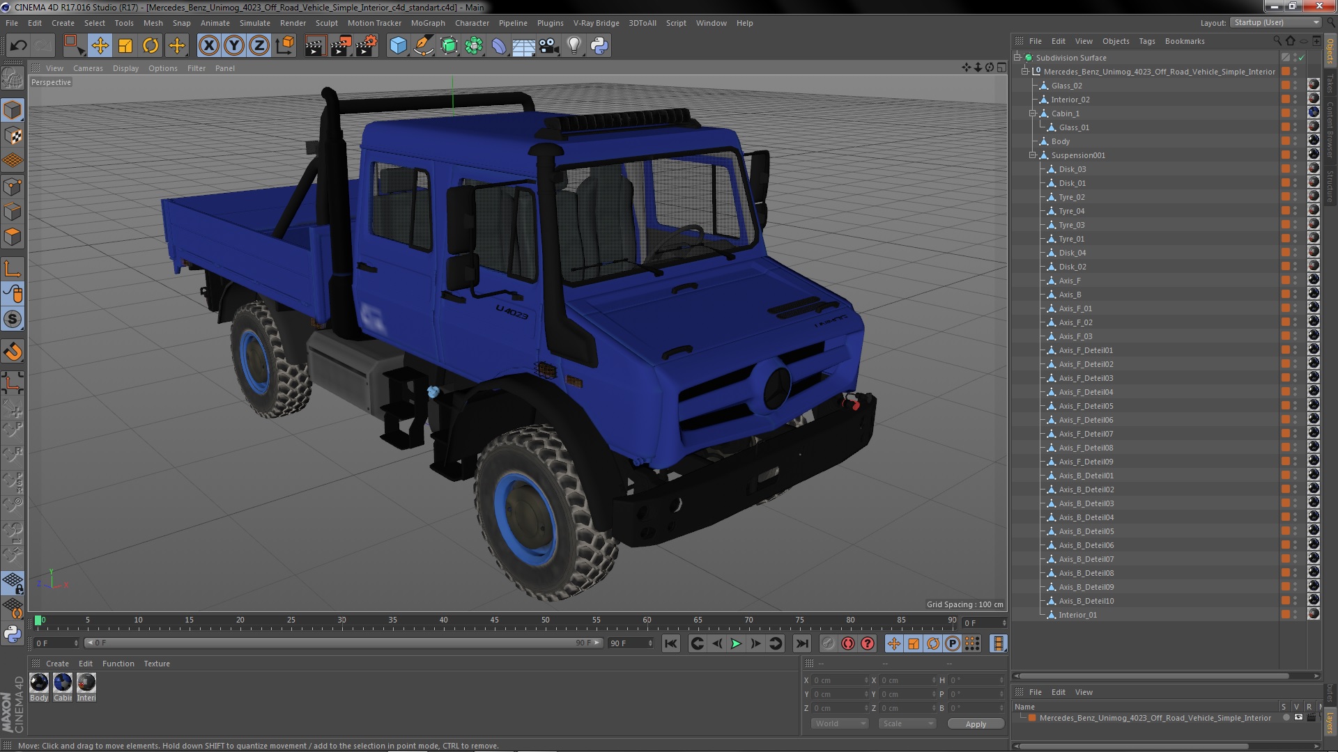 3D Mercedes Benz Unimog 4023 Off Road Vehicle Simple Interior model
