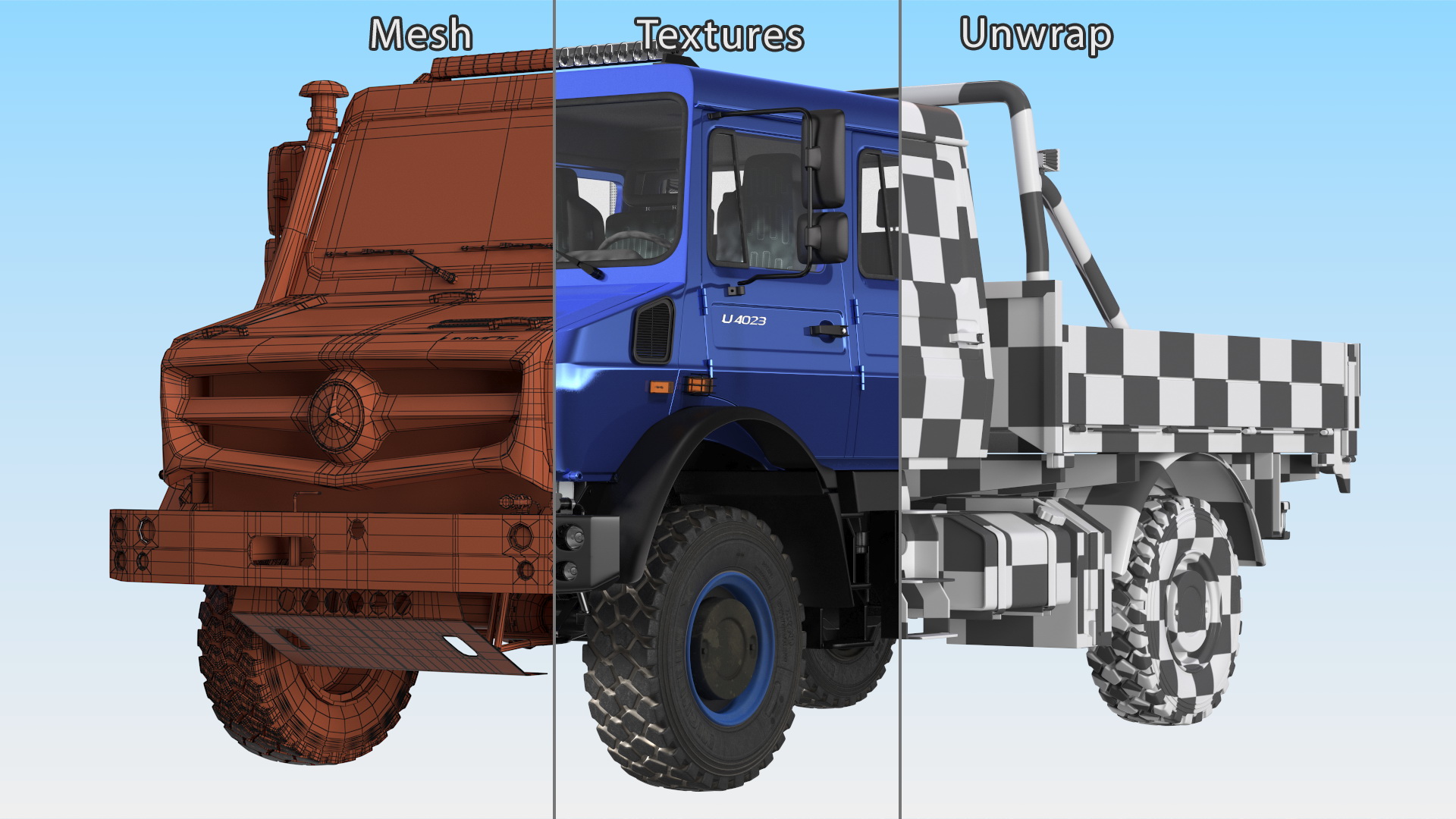 3D Mercedes Benz Unimog 4023 Off Road Vehicle Simple Interior model