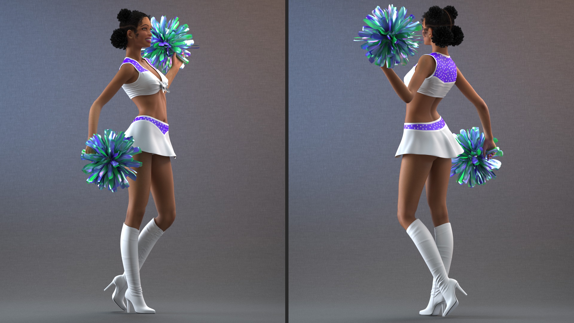 Light Skin Black Young Woman Cheerleader Standing Pose 3D model