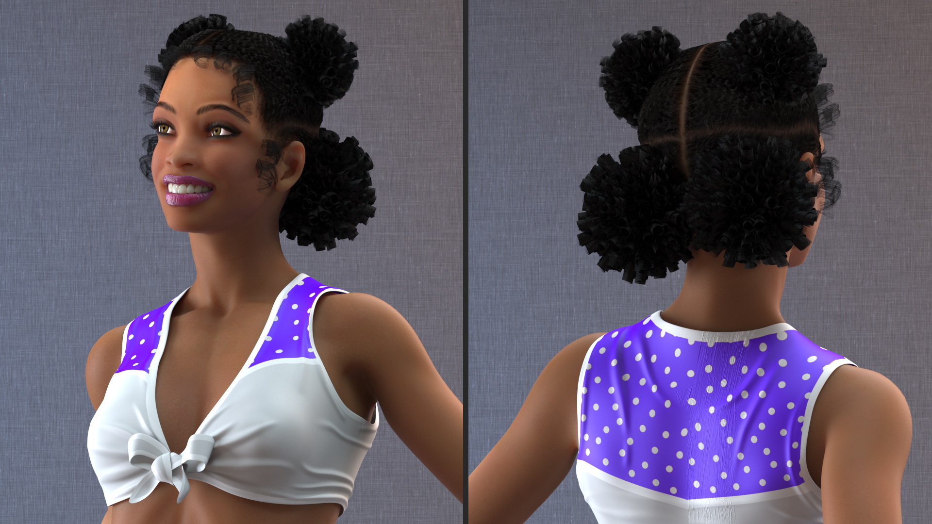 Light Skin Black Young Woman Cheerleader Standing Pose 3D model