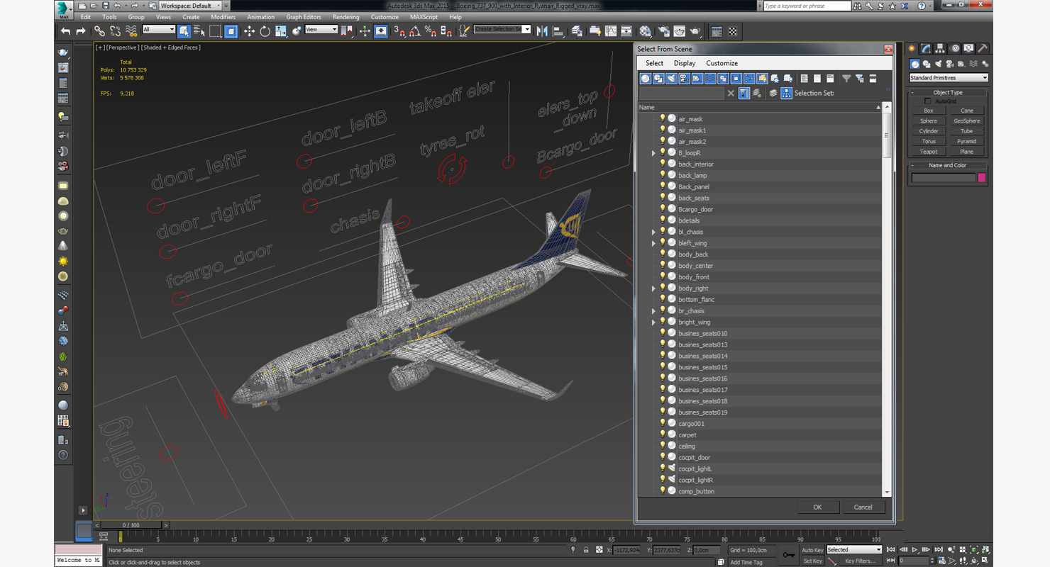 3D Boeing 737 900 with Interior Ryanair Rigged model