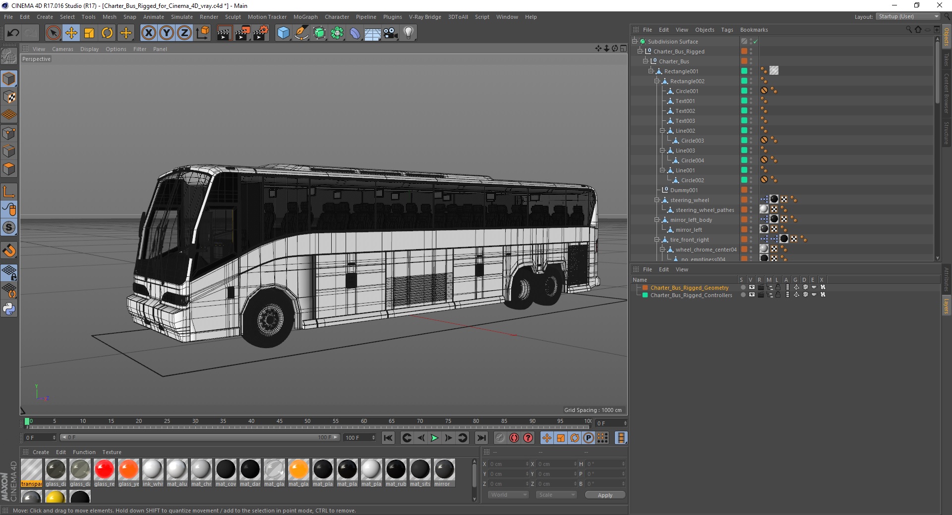 Charter Bus Rigged for Cinema 4D 3D
