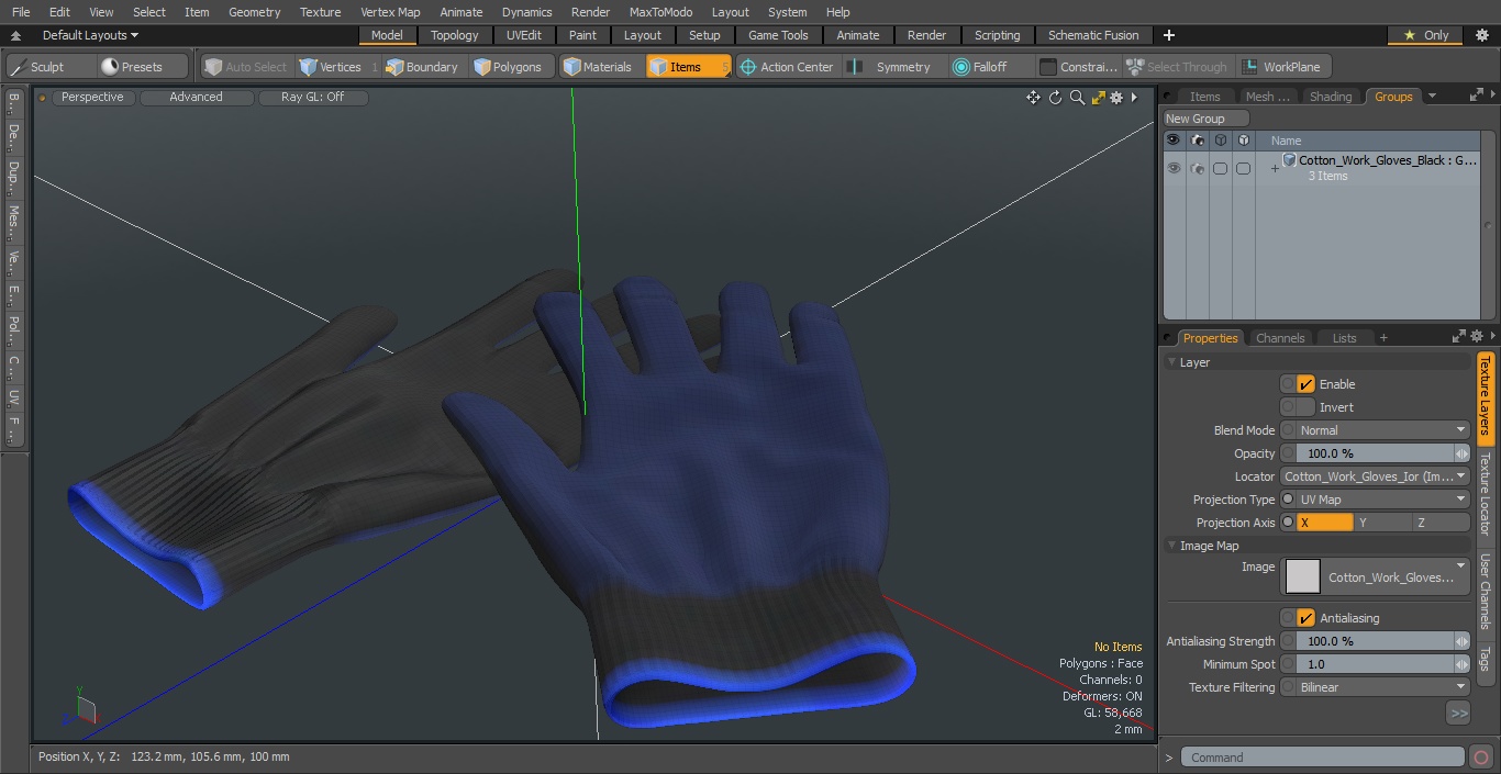 Cotton Work Gloves Black 3D model