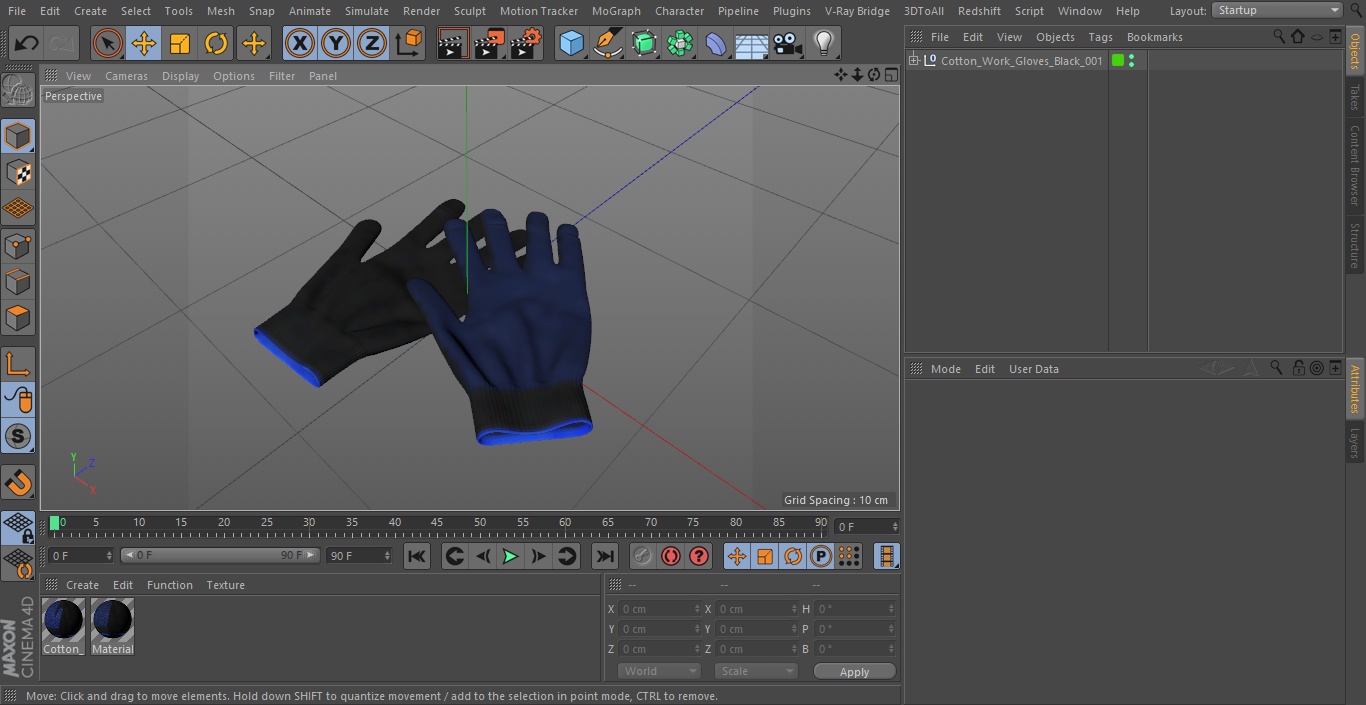 Cotton Work Gloves Black 3D model