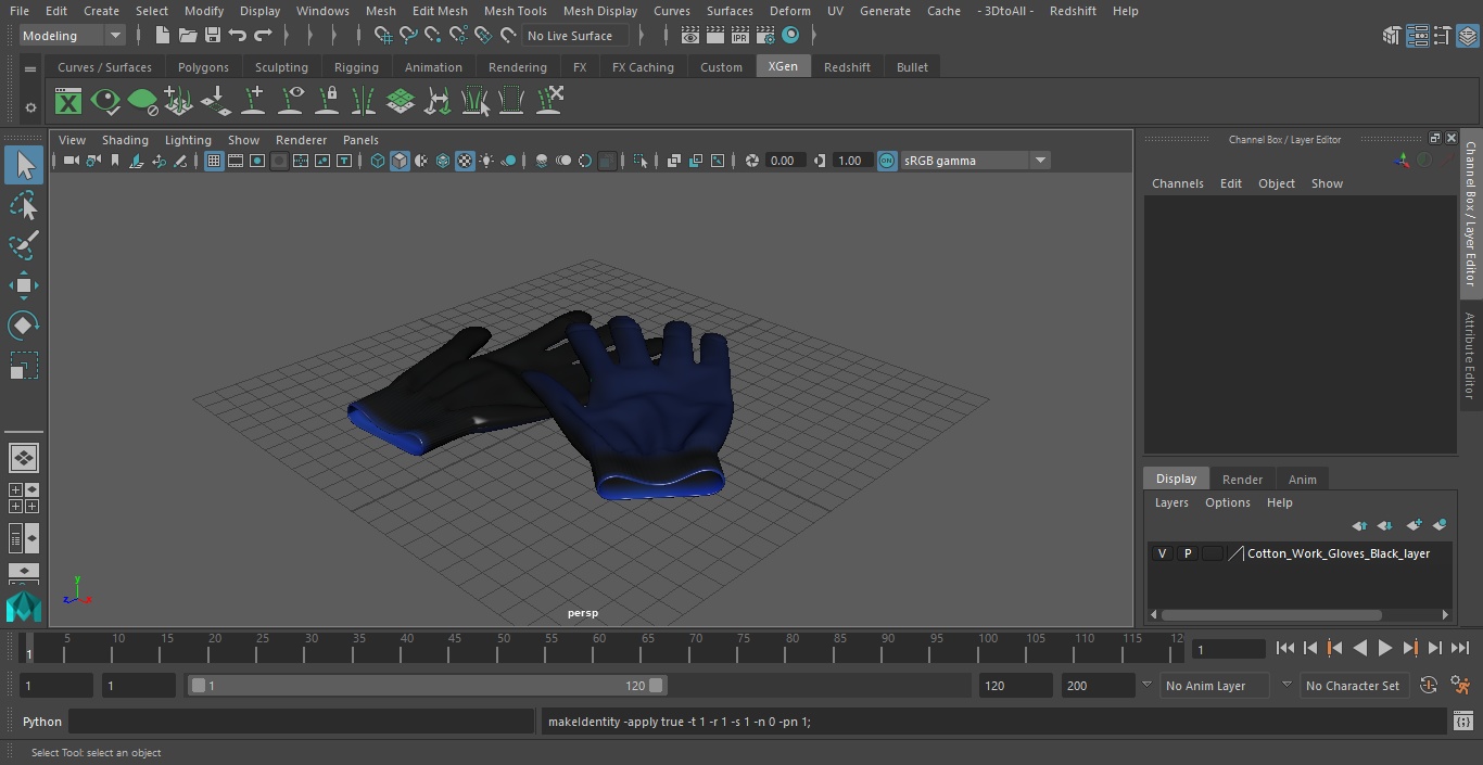 Cotton Work Gloves Black 3D model