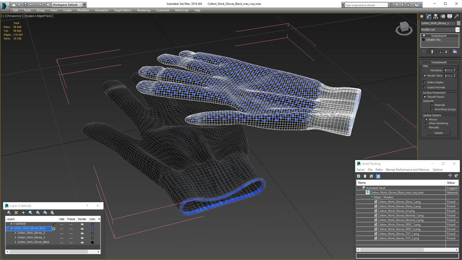 Cotton Work Gloves Black 3D model