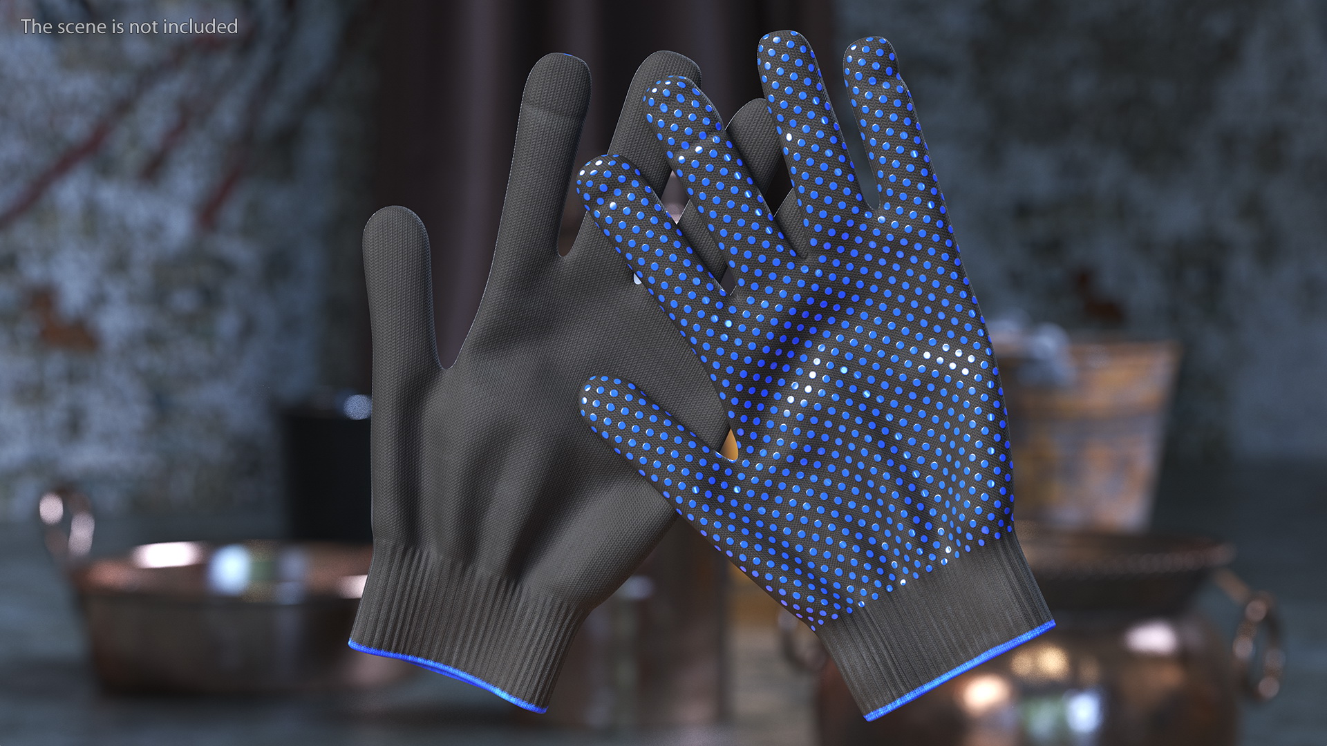 Cotton Work Gloves Black 3D model