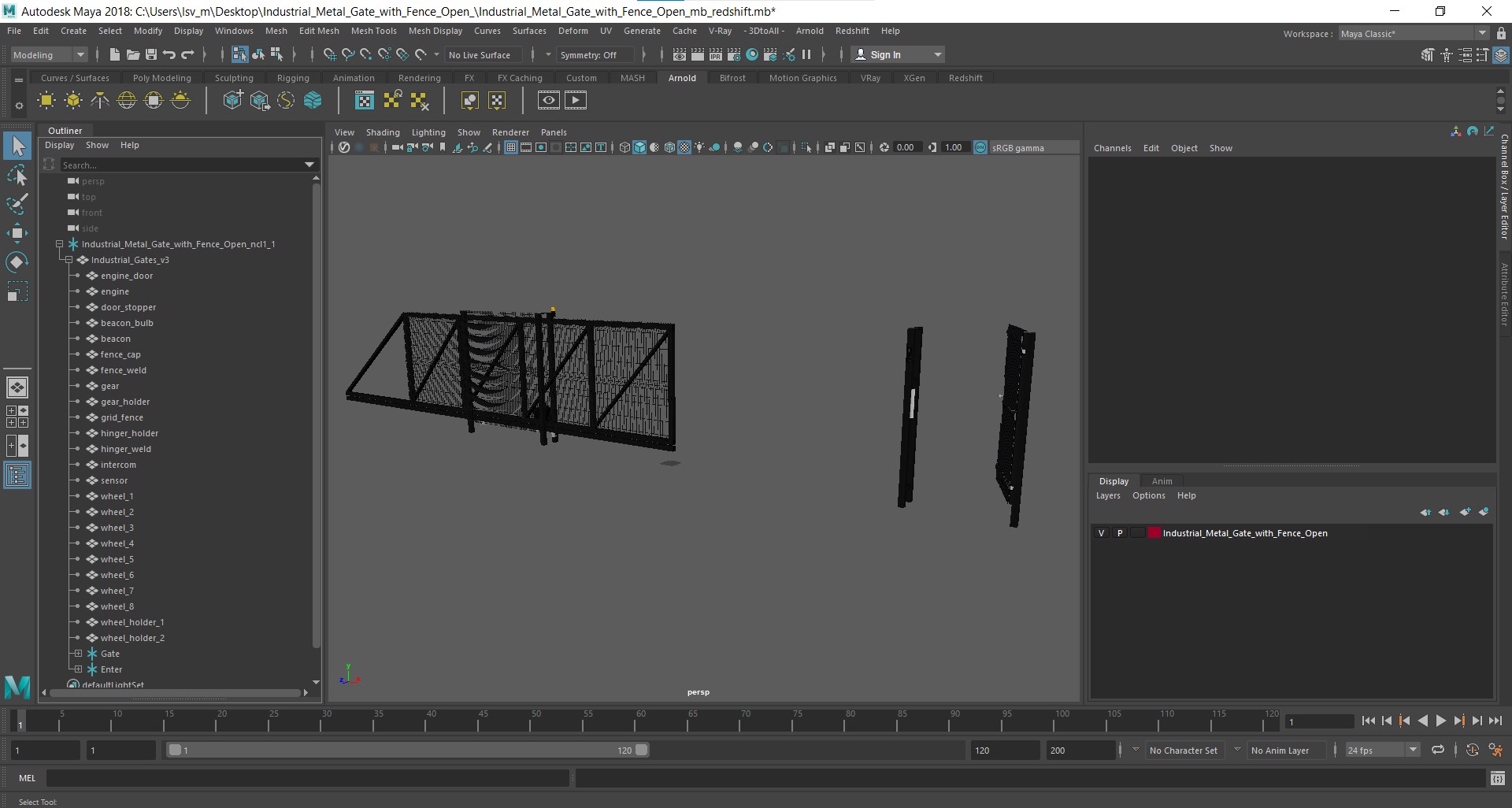 Industrial Metal Gate with Fence Open 3D