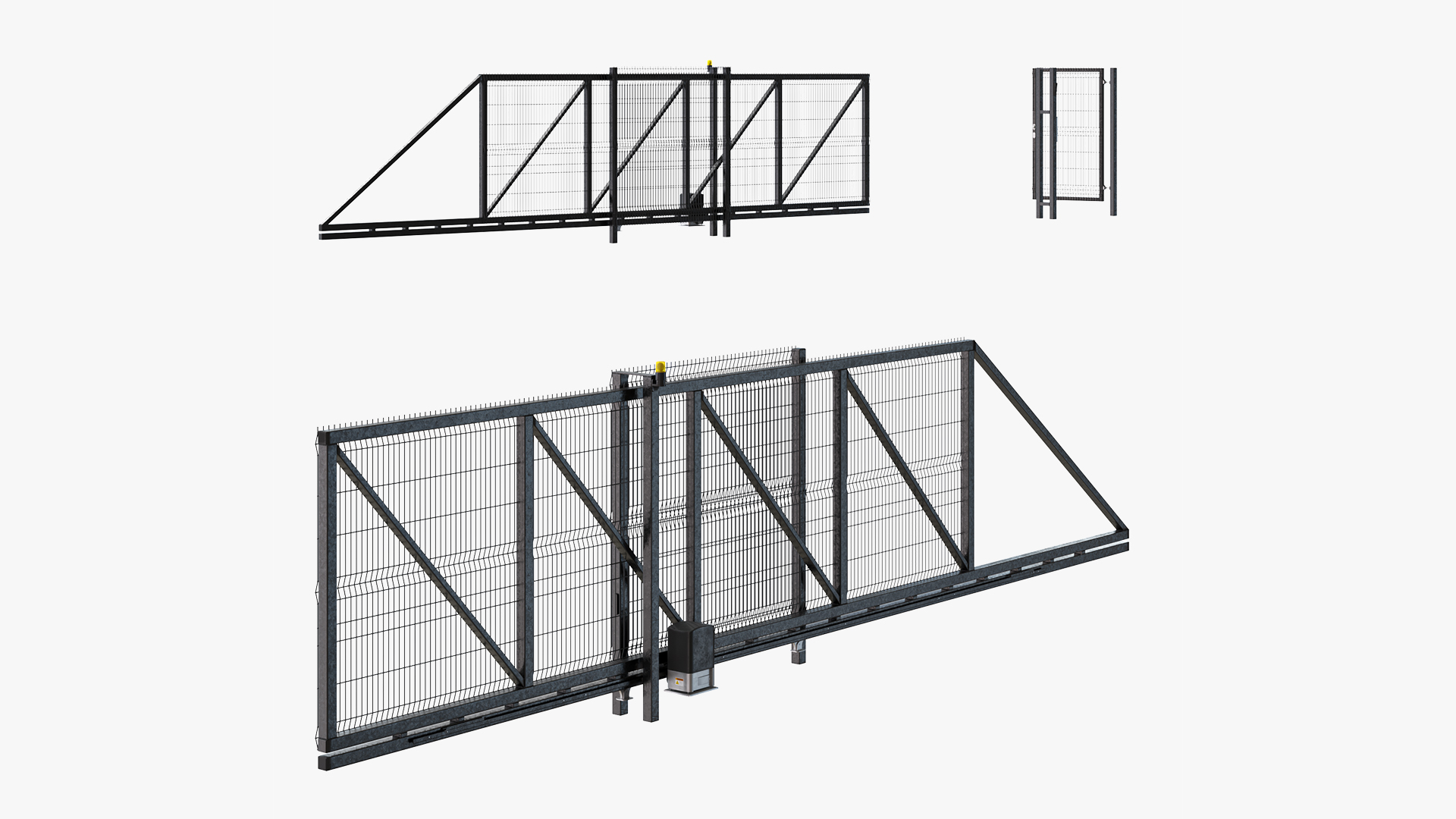 Industrial Metal Gate with Fence Open 3D