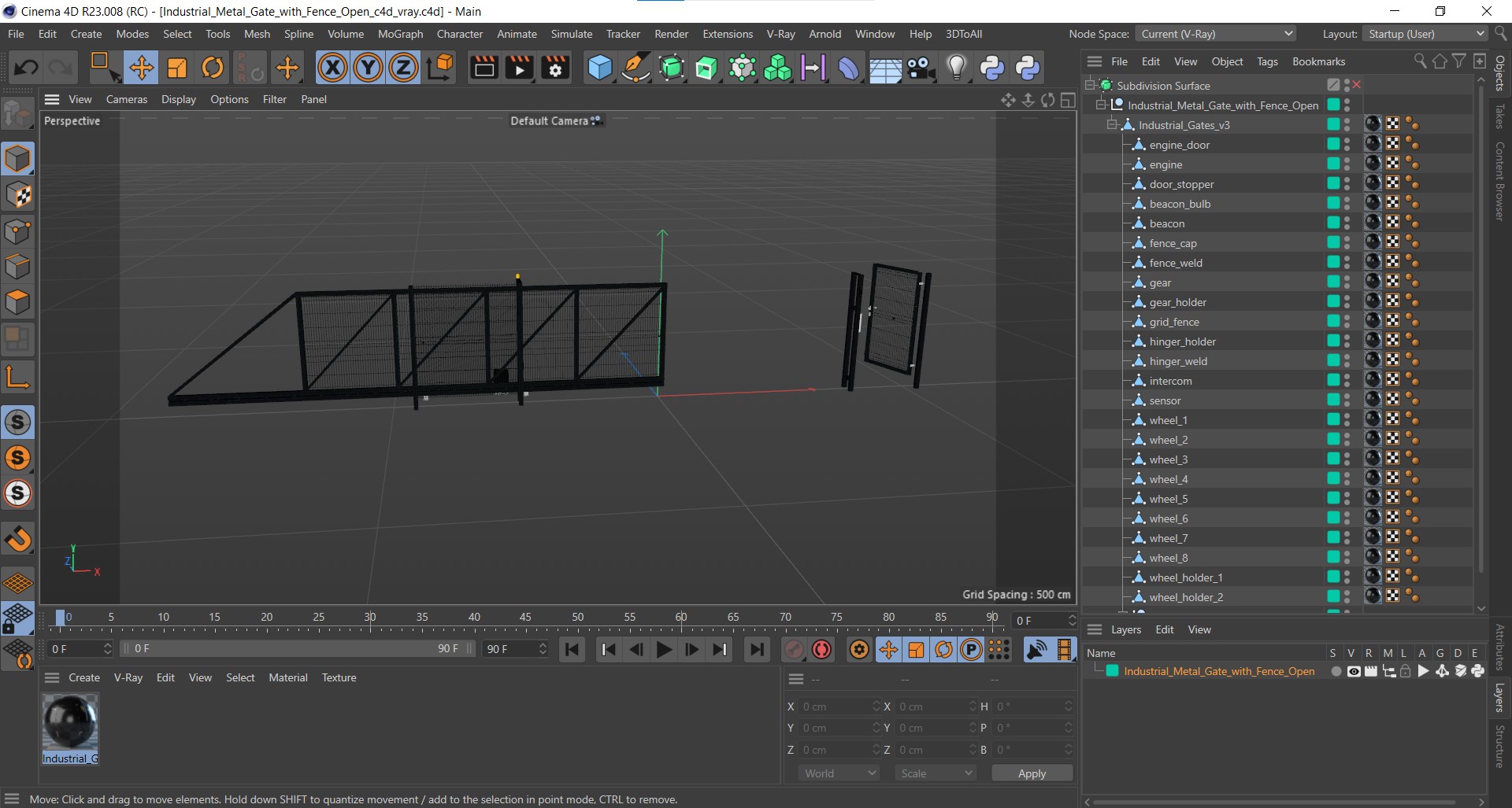Industrial Metal Gate with Fence Open 3D
