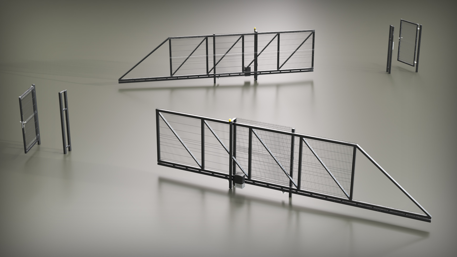 Industrial Metal Gate with Fence Open 3D