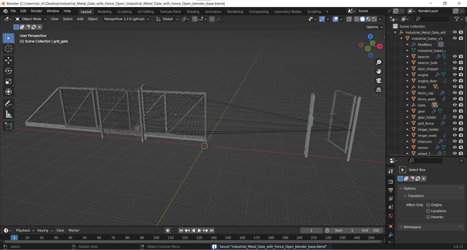 Industrial Metal Gate with Fence Open 3D