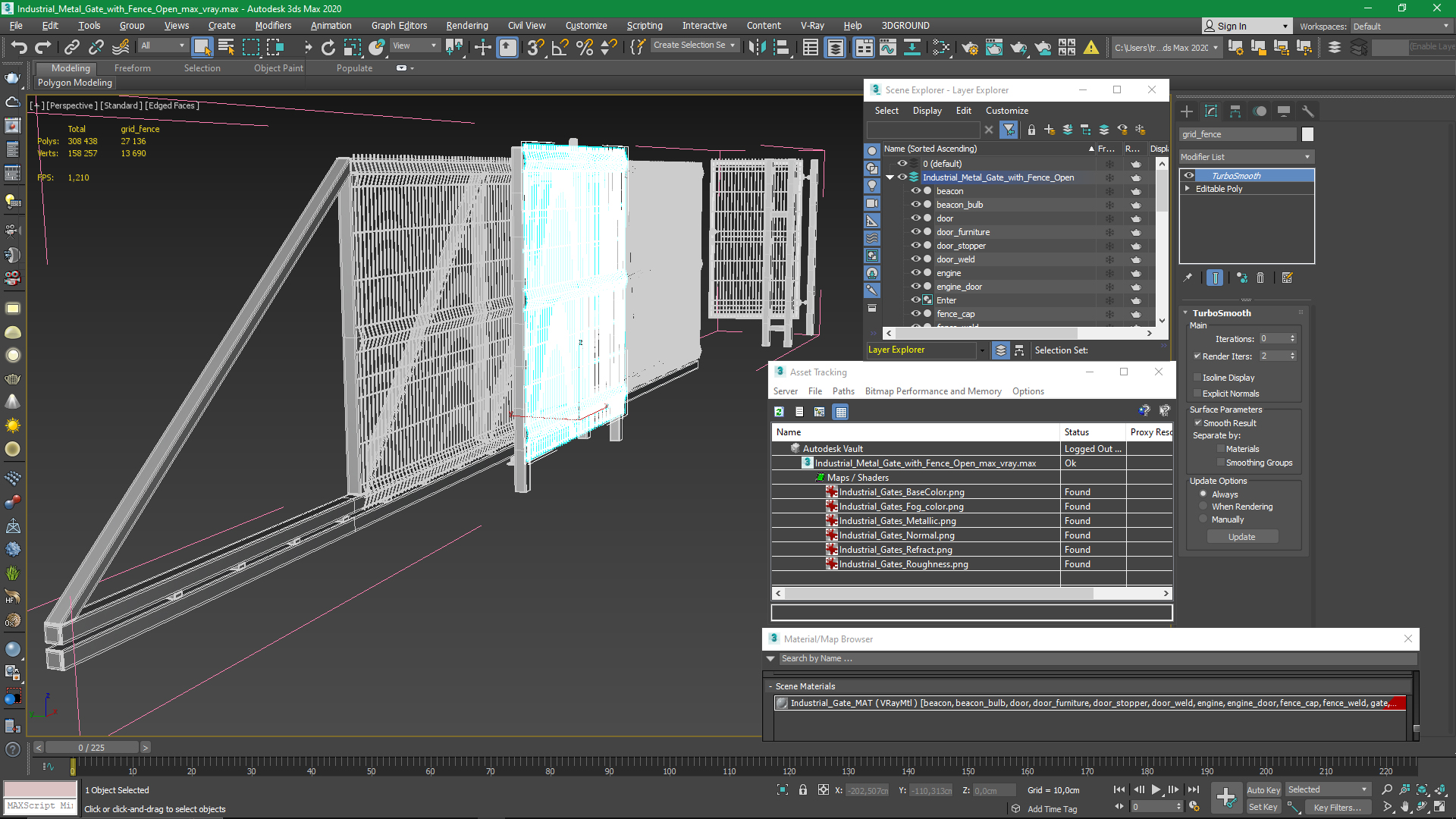 Industrial Metal Gate with Fence Open 3D