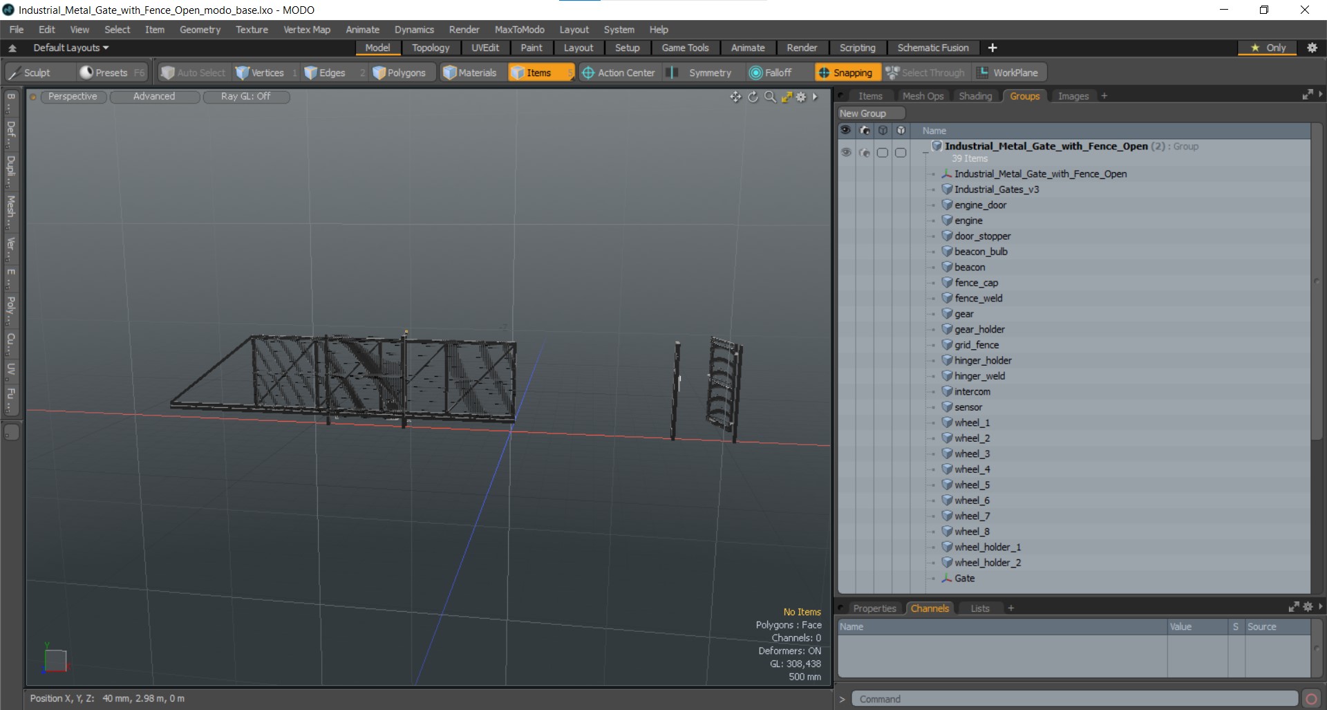 Industrial Metal Gate with Fence Open 3D