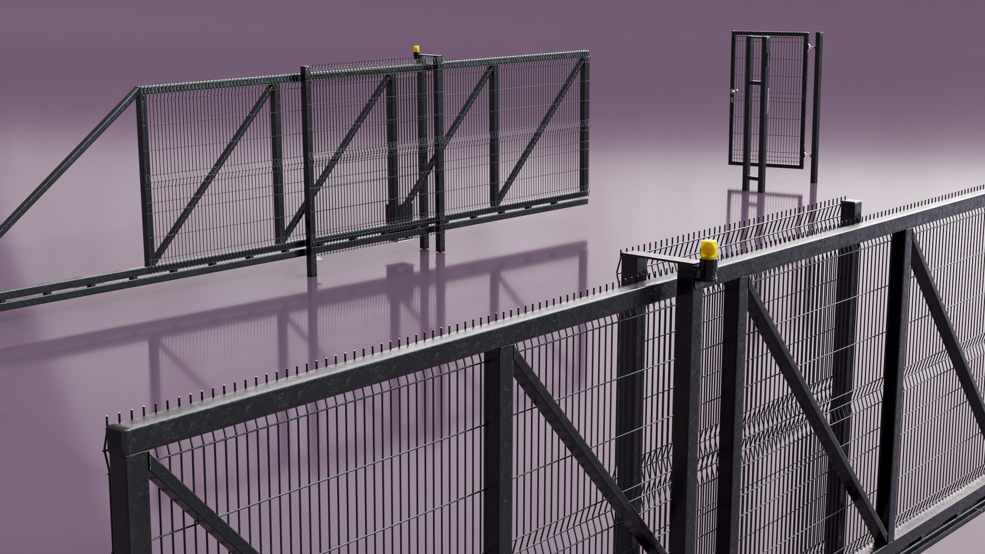 Industrial Metal Gate with Fence Open 3D