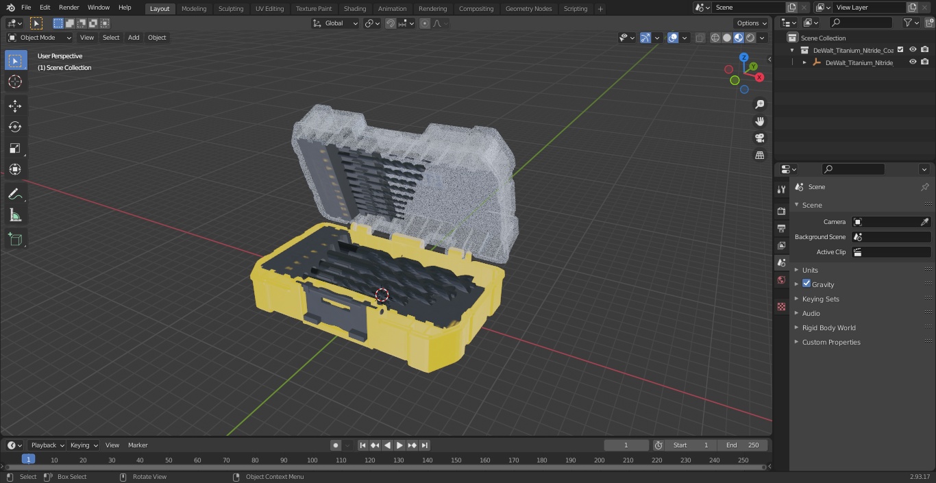 DeWalt Titanium Nitride Coated Drill Bit Set with Case 3D model