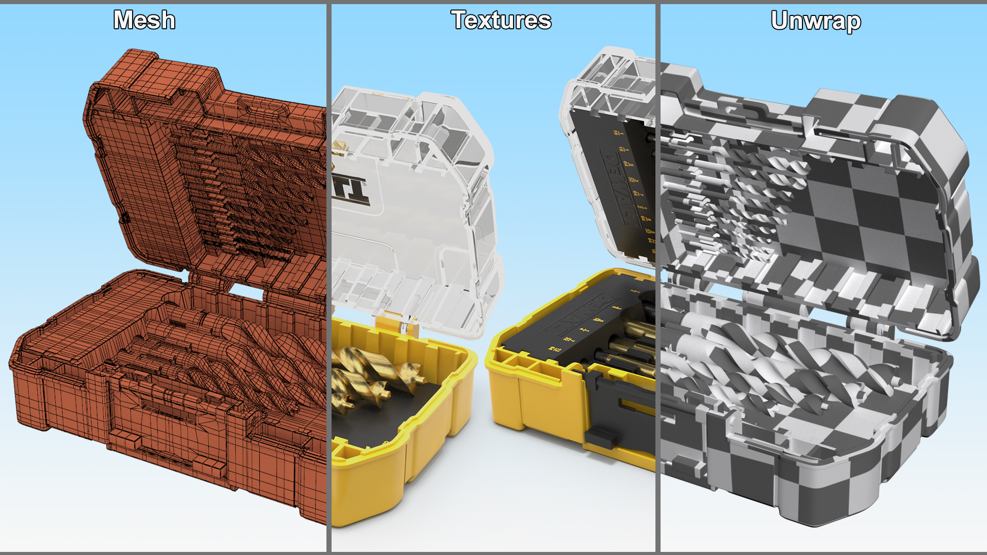 DeWalt Titanium Nitride Coated Drill Bit Set with Case 3D model
