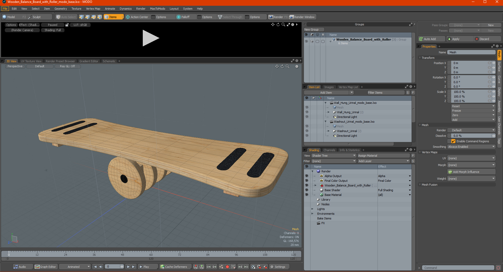Wooden Balance Board with Roller 3D