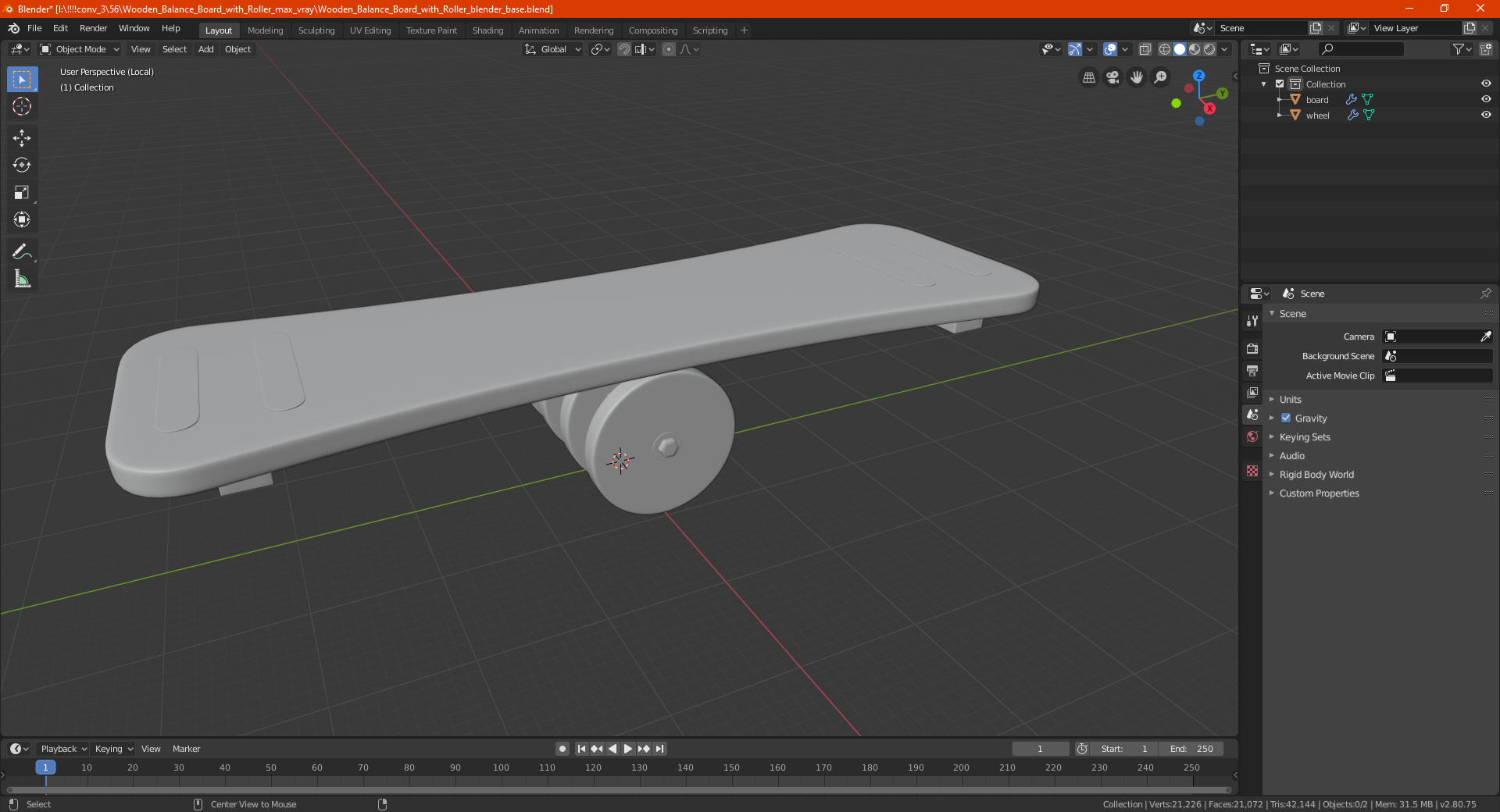 Wooden Balance Board with Roller 3D