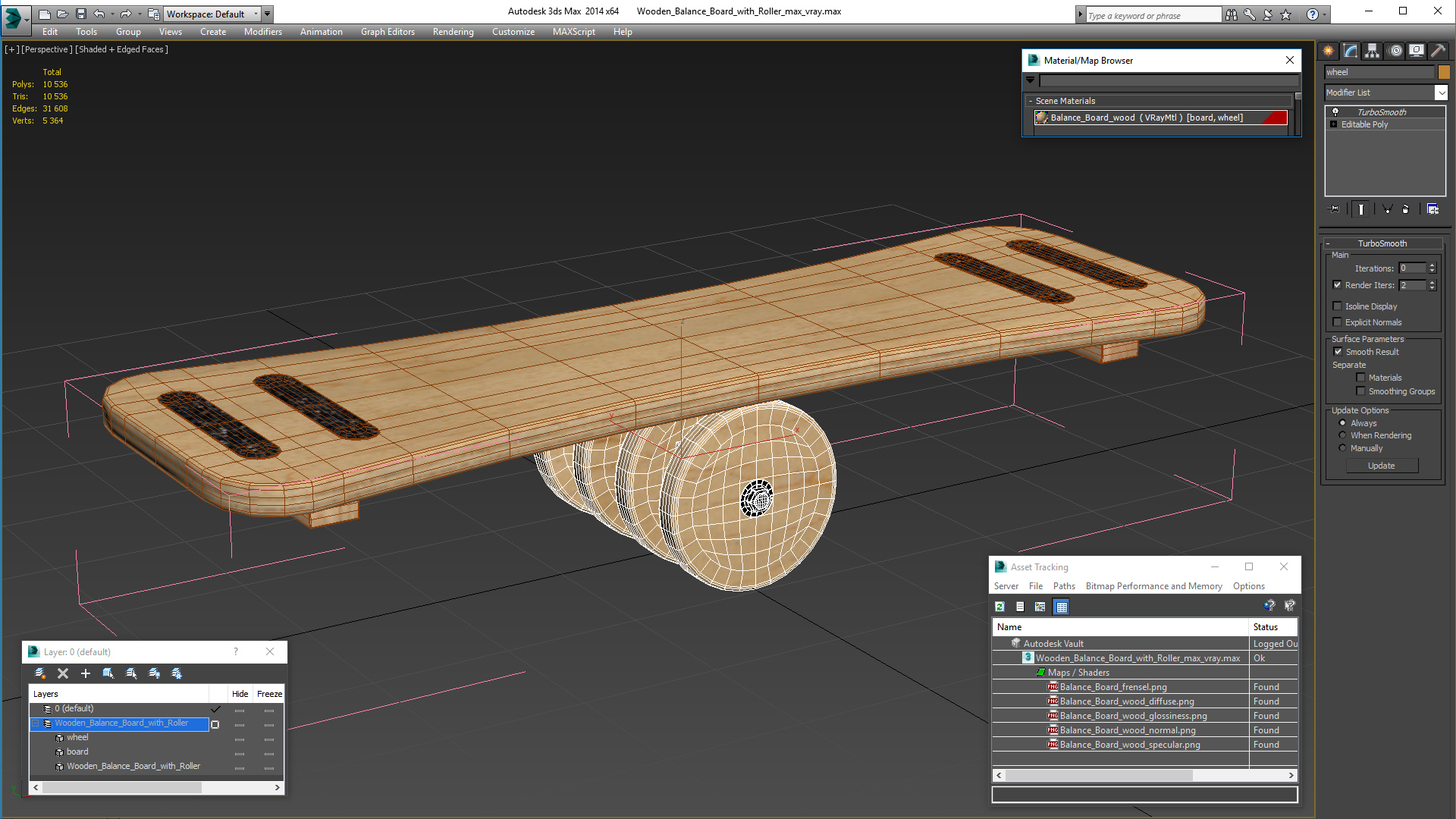 Wooden Balance Board with Roller 3D