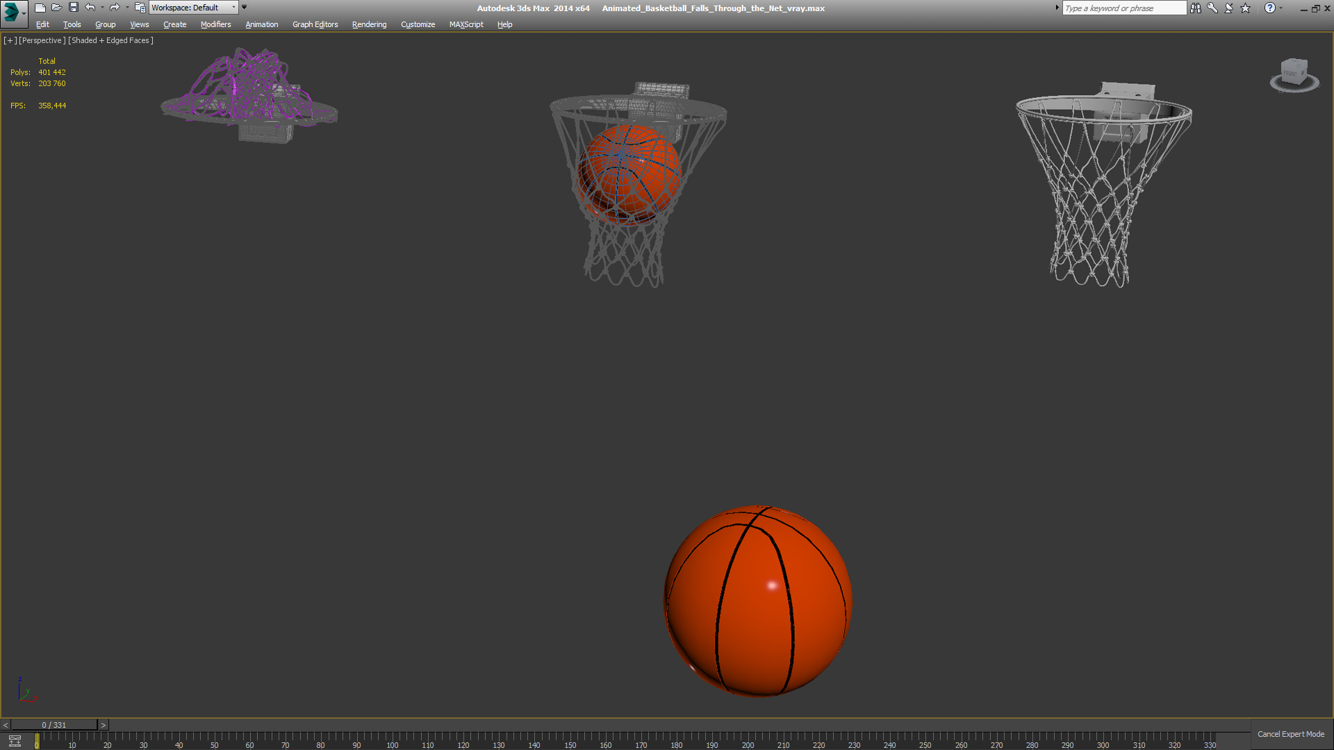 3D Animated Basketball Falls Through the Net
