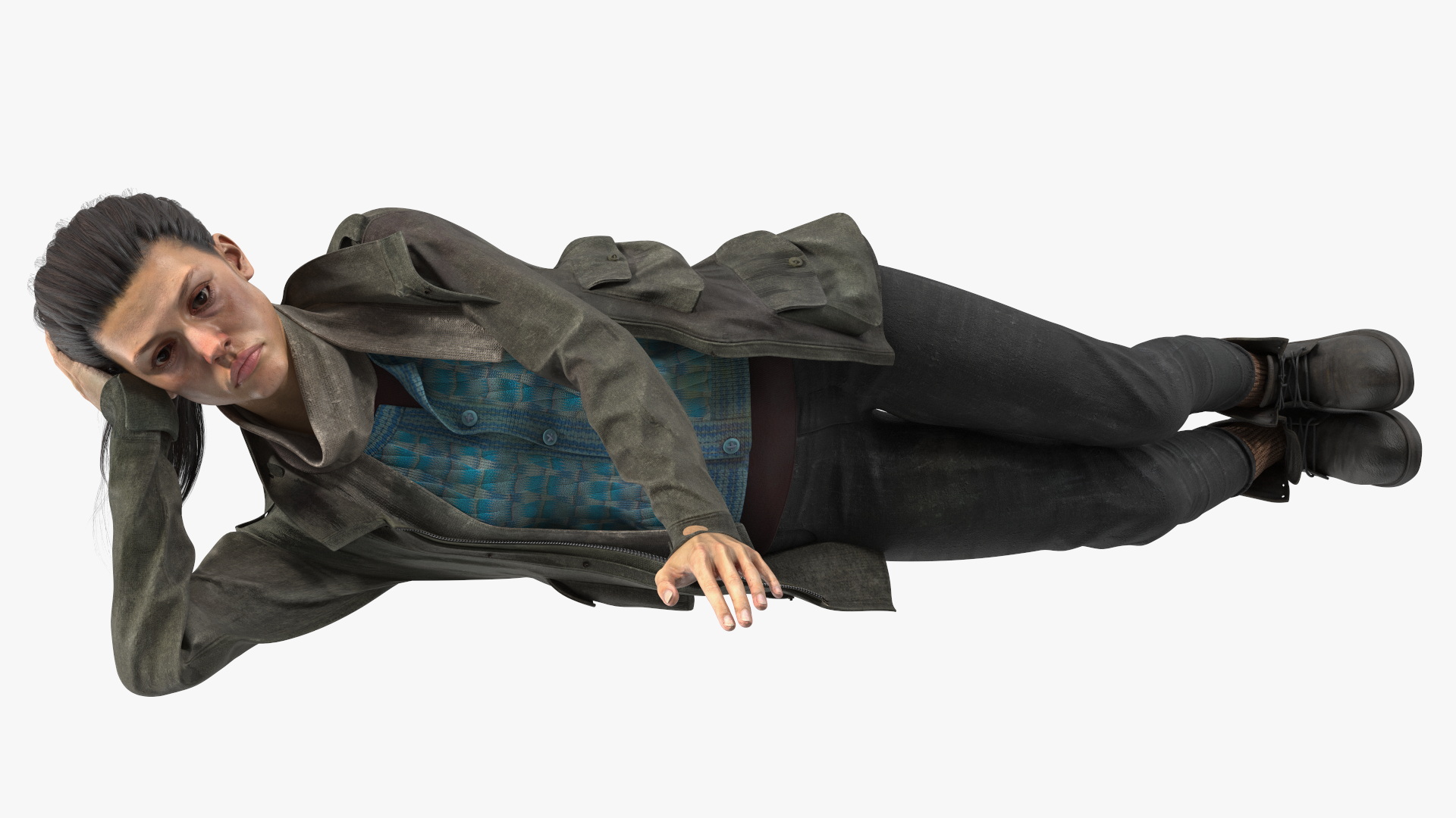 Homeless Woman and Her Dog at the Bus Stop 3D
