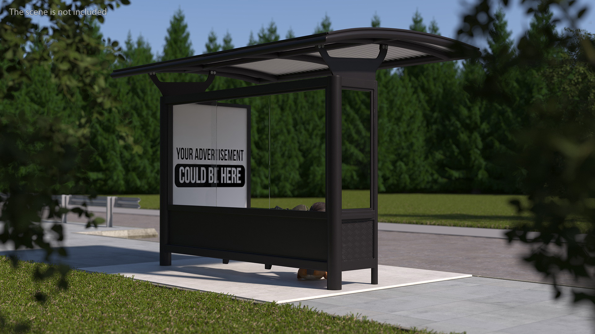 Homeless Woman and Her Dog at the Bus Stop 3D