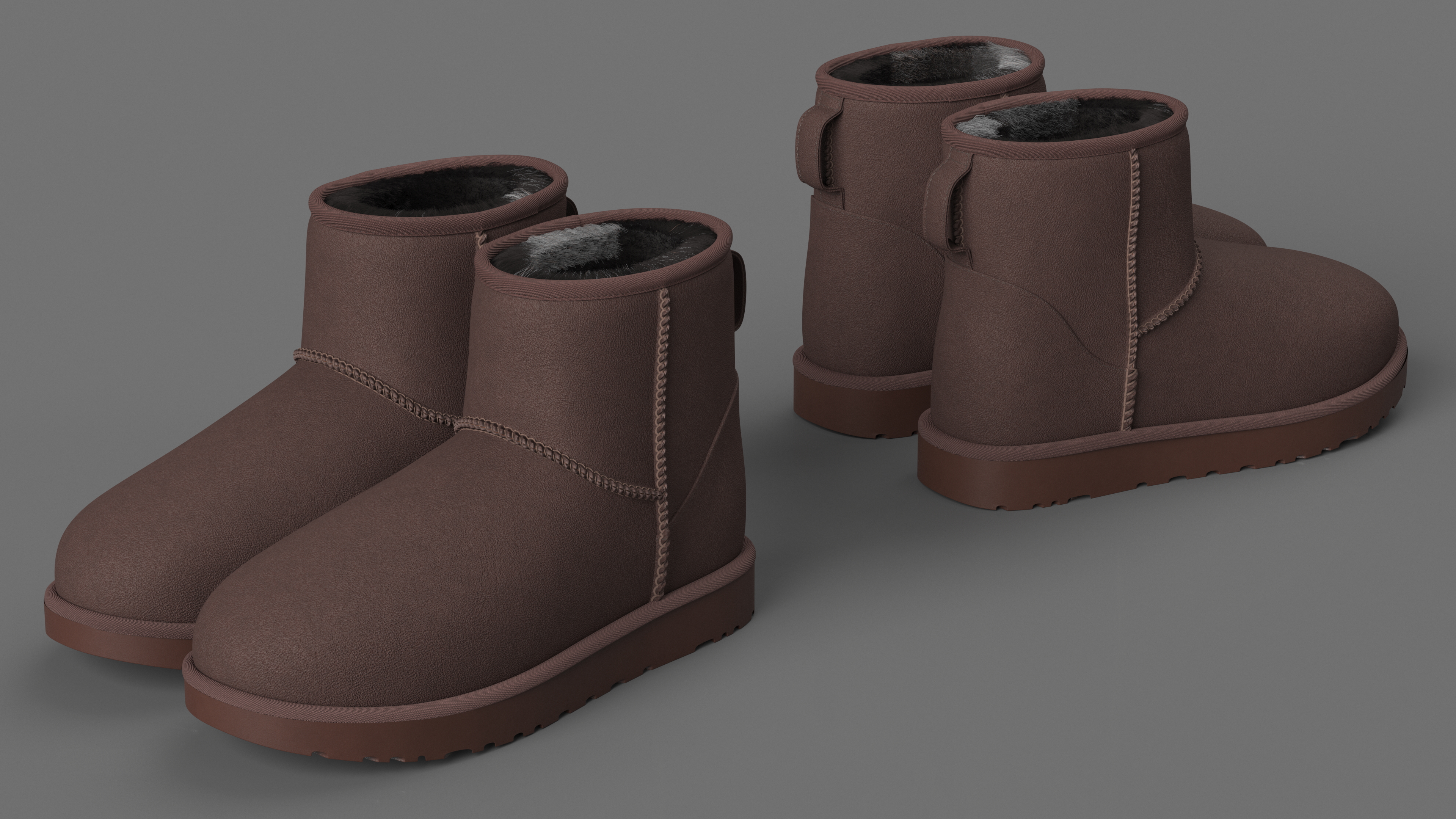 Australian Leather Sheepskin Boots Fur Brown 3D model