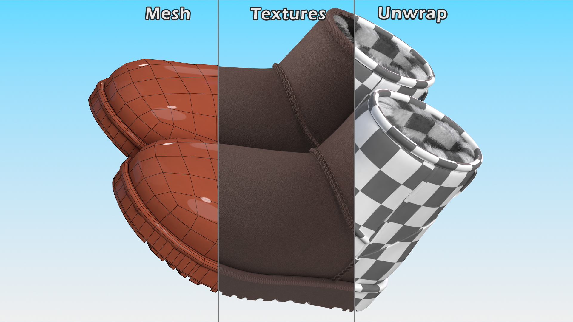 Australian Leather Sheepskin Boots Fur Brown 3D model