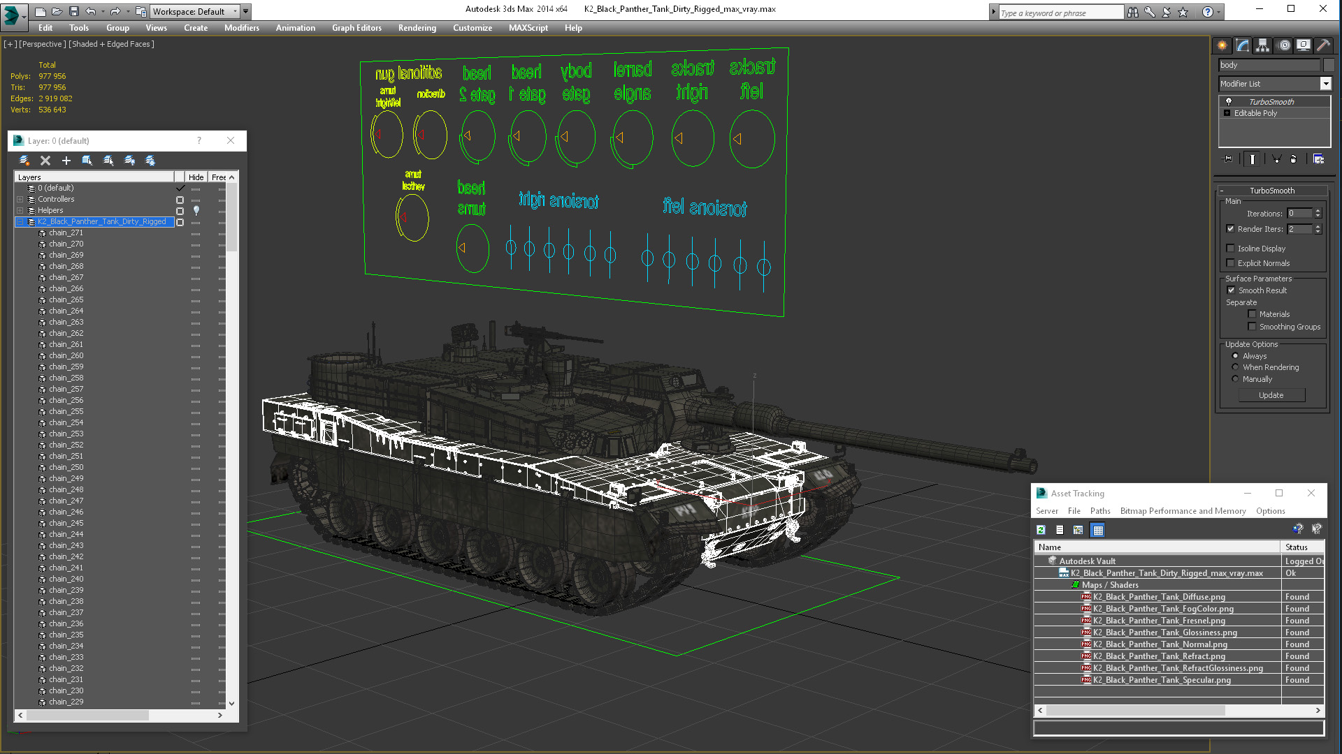 K2 Black Panther Tank Dirty Rigged 3D model