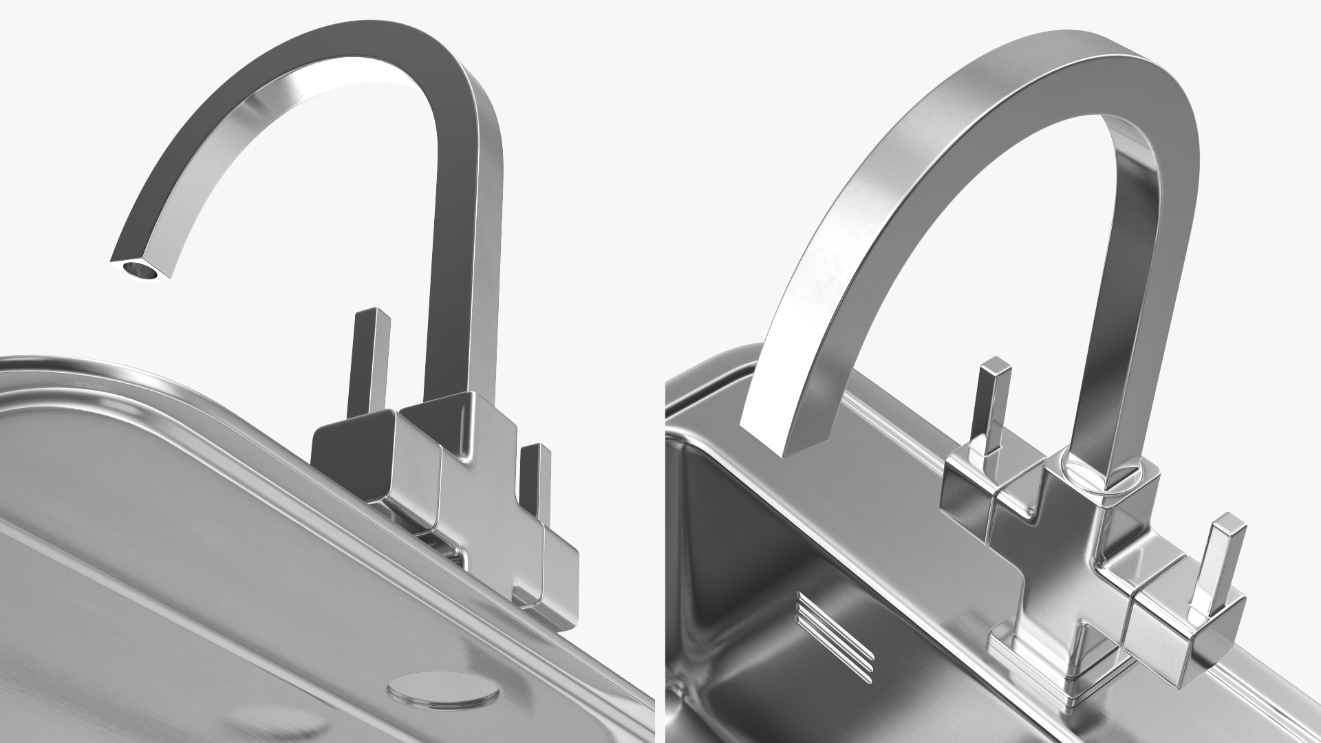 3D Stainless Steel Inset Sink with Angular Tap model