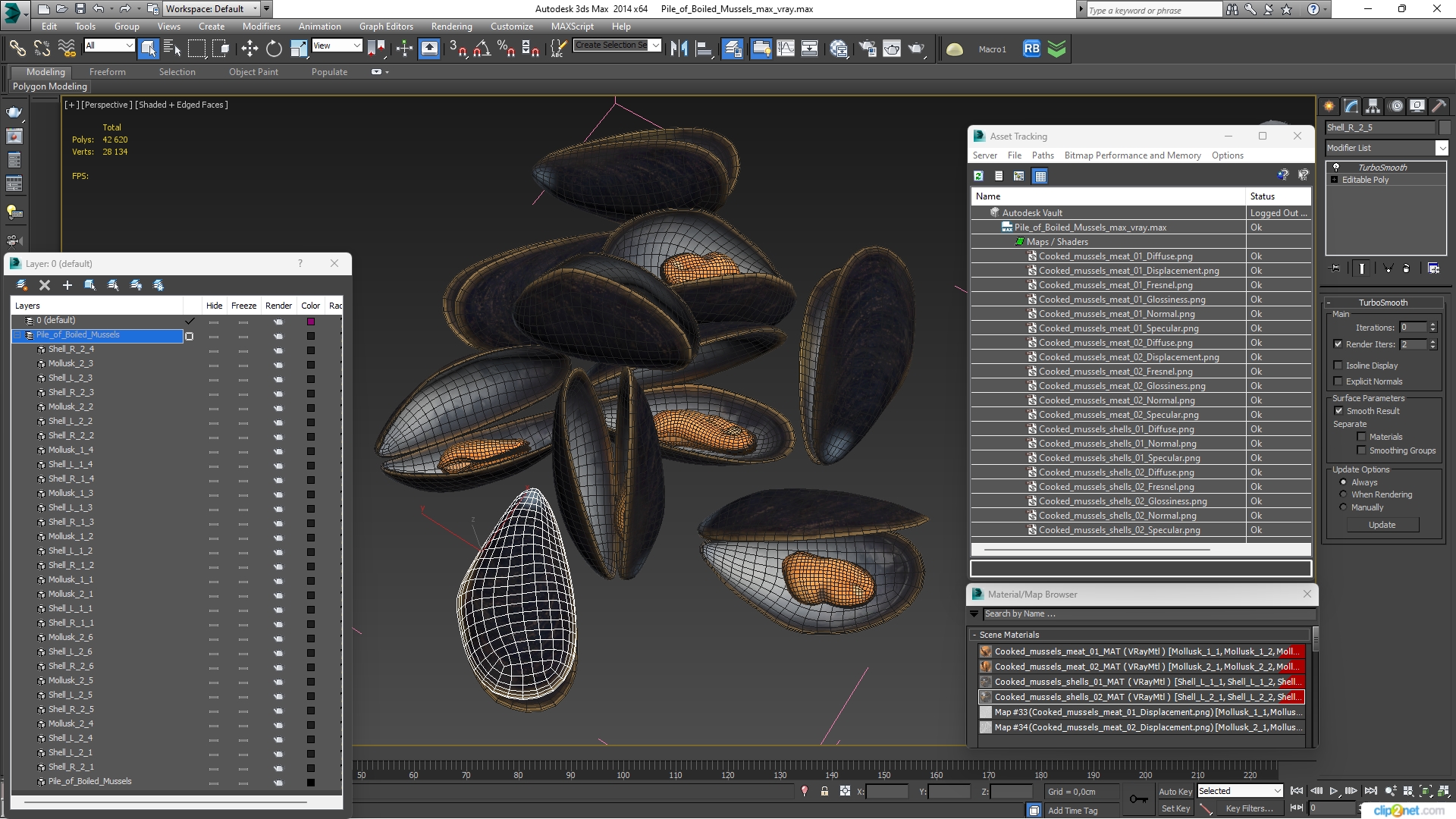 Pile of Boiled Mussels 3D