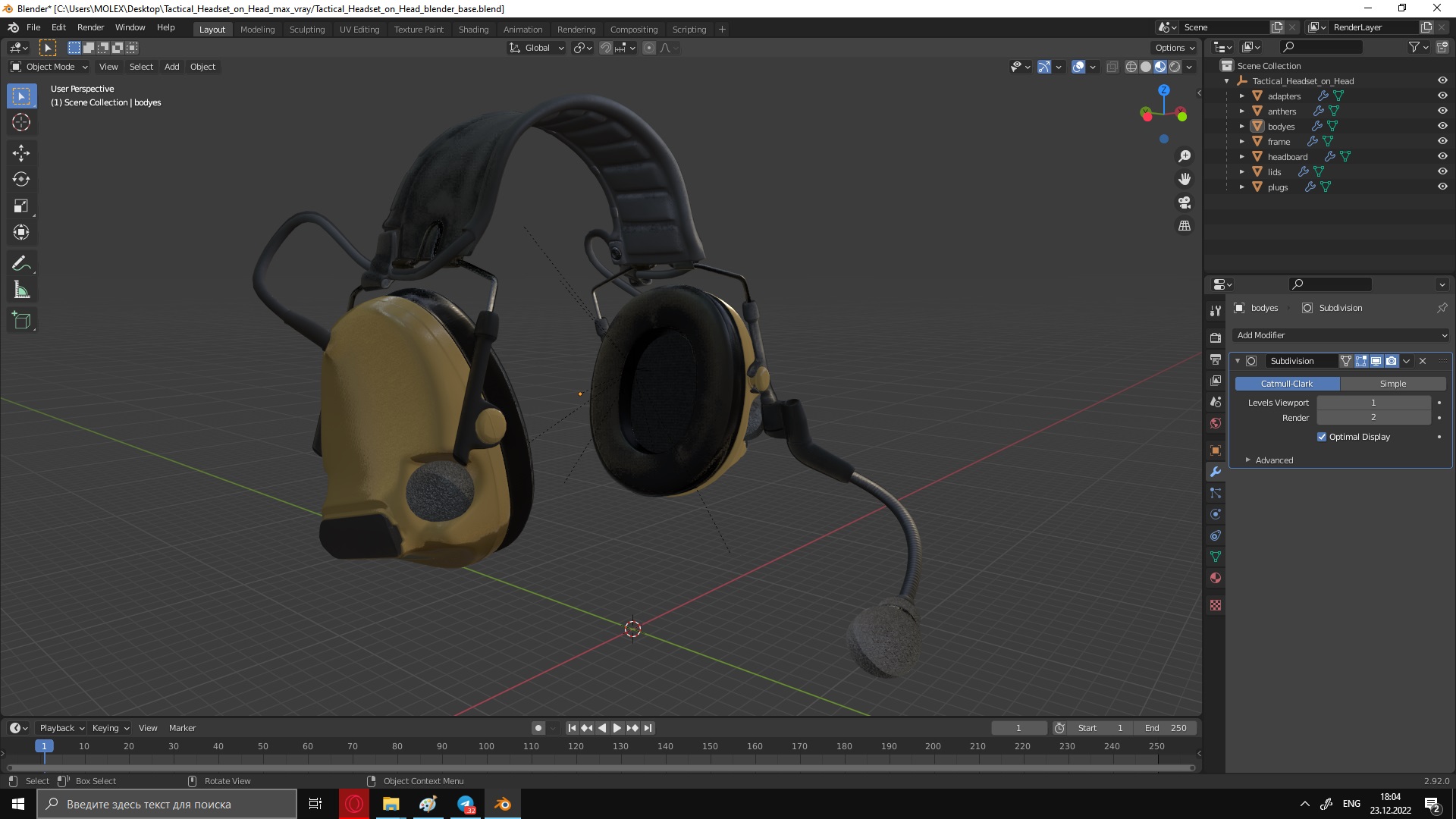 Tactical Headset on Head 3D model