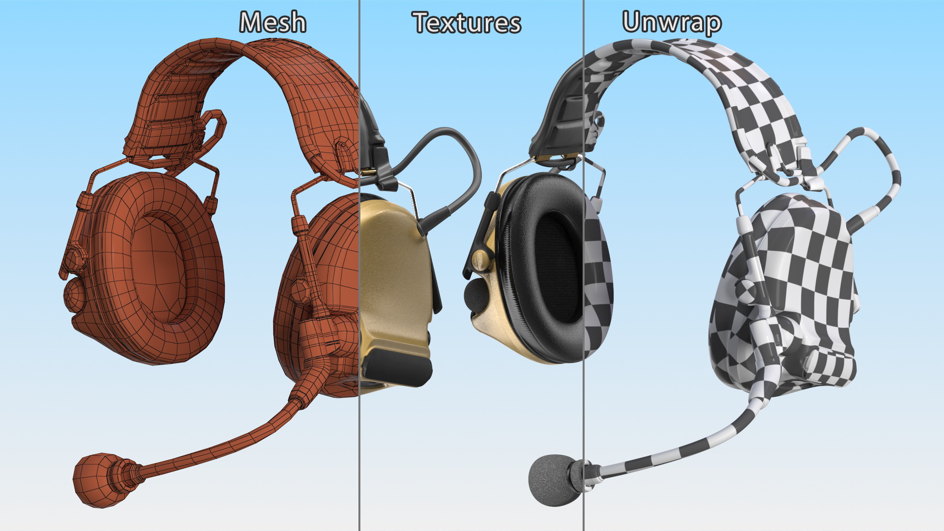Tactical Headset on Head 3D model