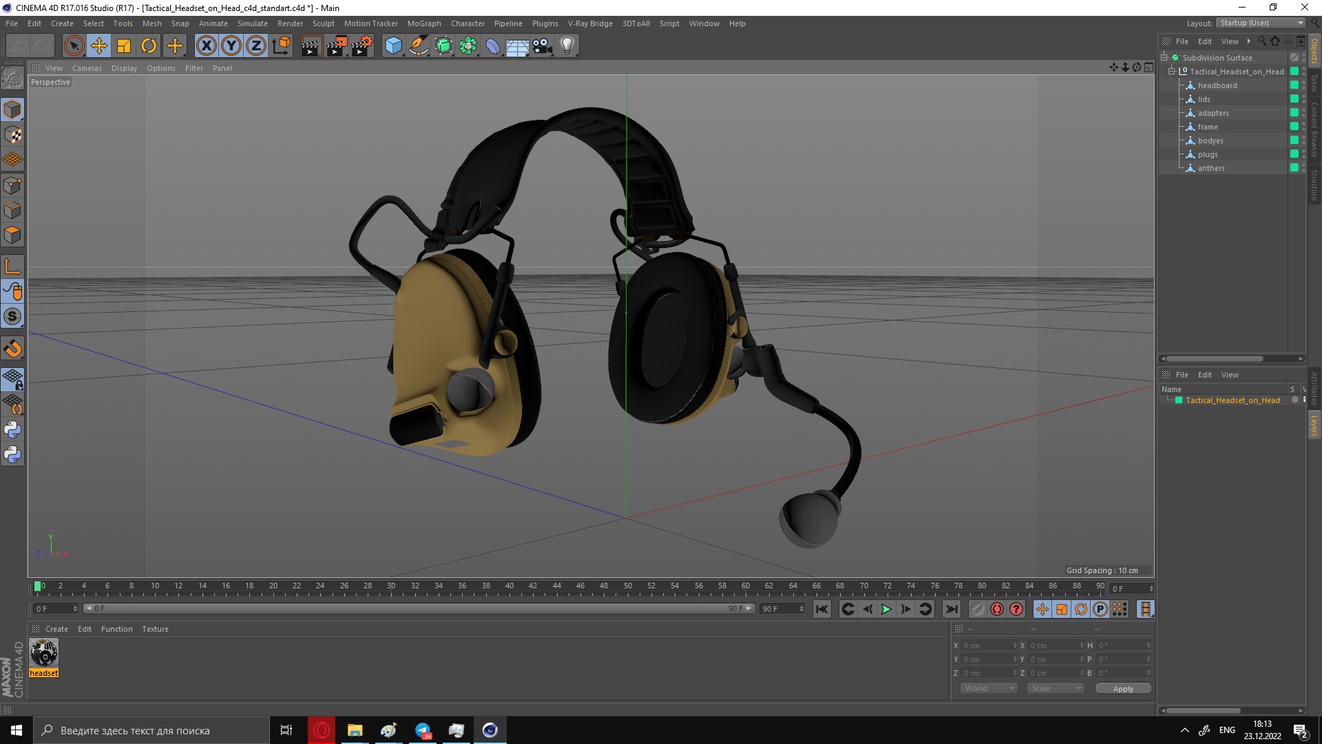 Tactical Headset on Head 3D model