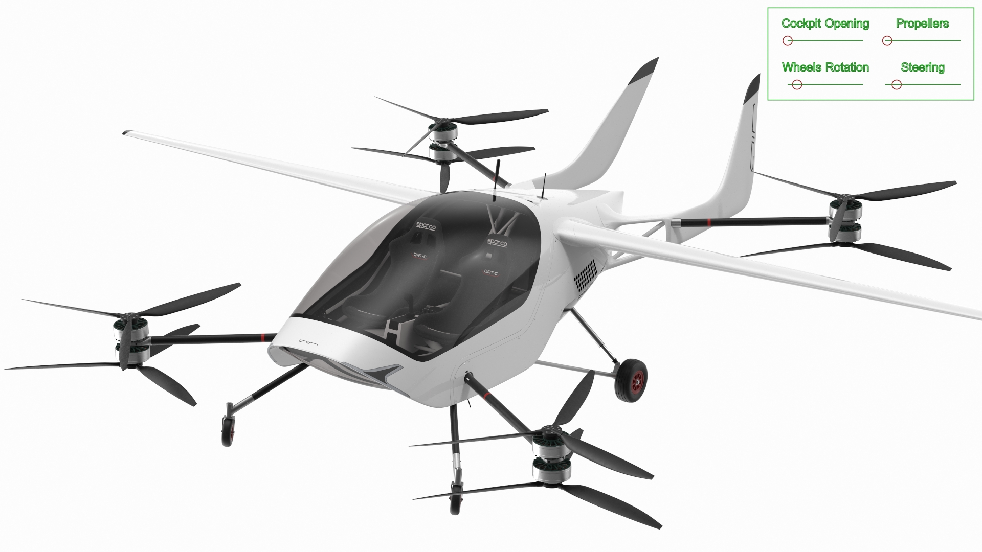 3D eVTOL Air One Two Seater Aeroplane Rigged