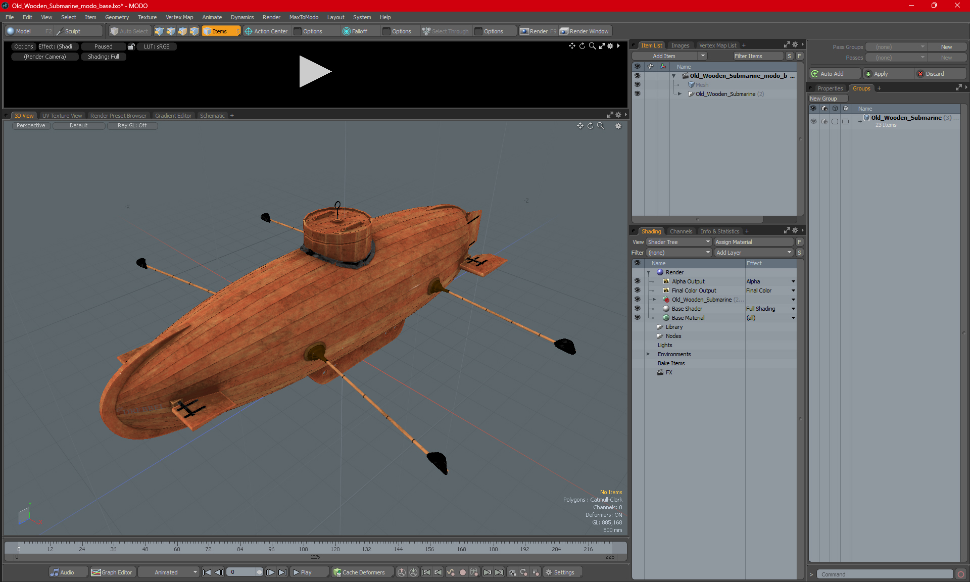3D model Old Wooden Submarine