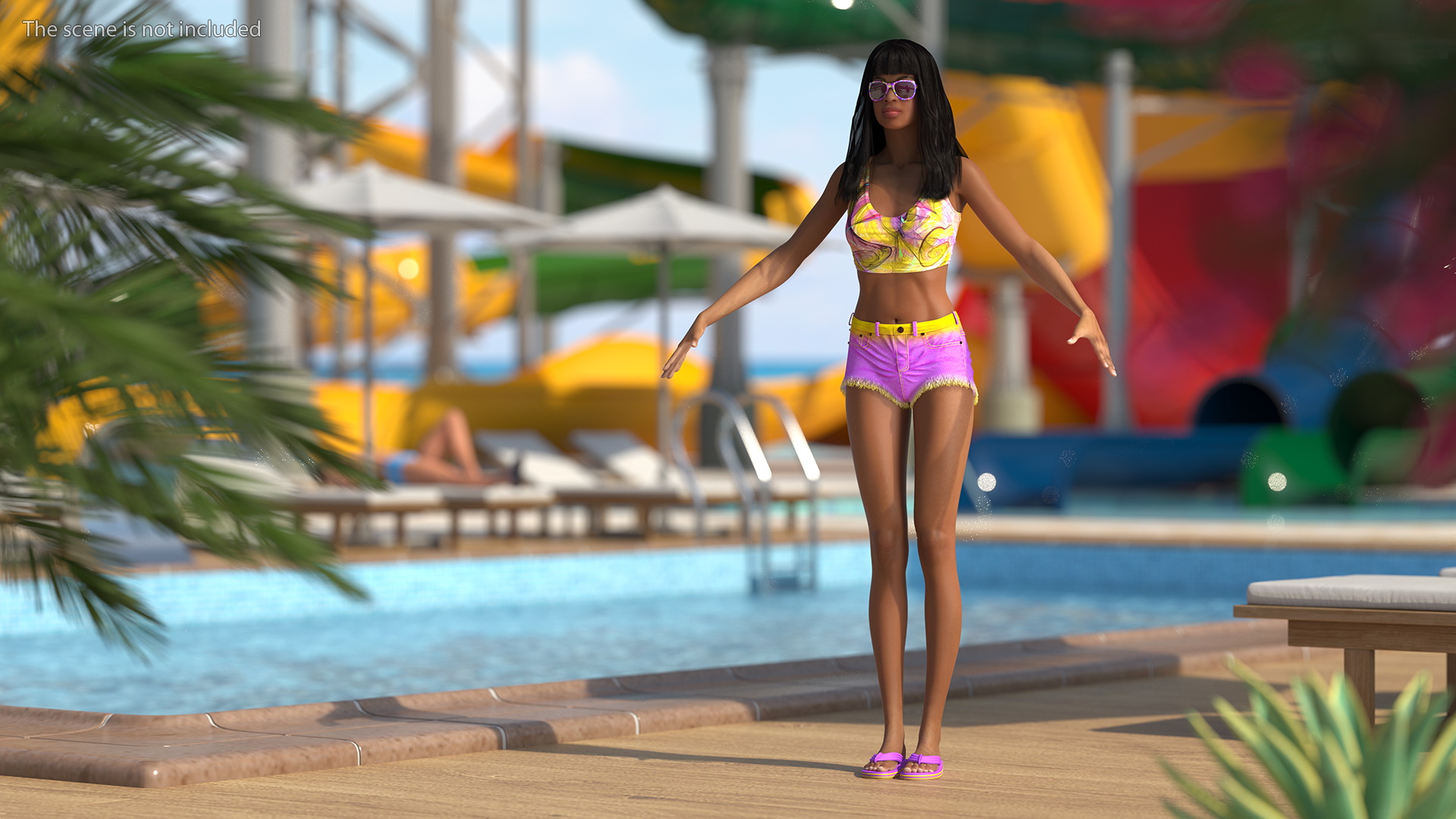 Beach Style Light Skin Young Black Woman Rigged 3D