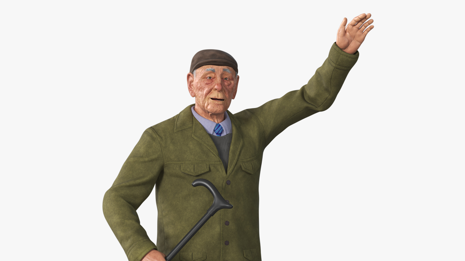 3D model Waving Old Man with Stick