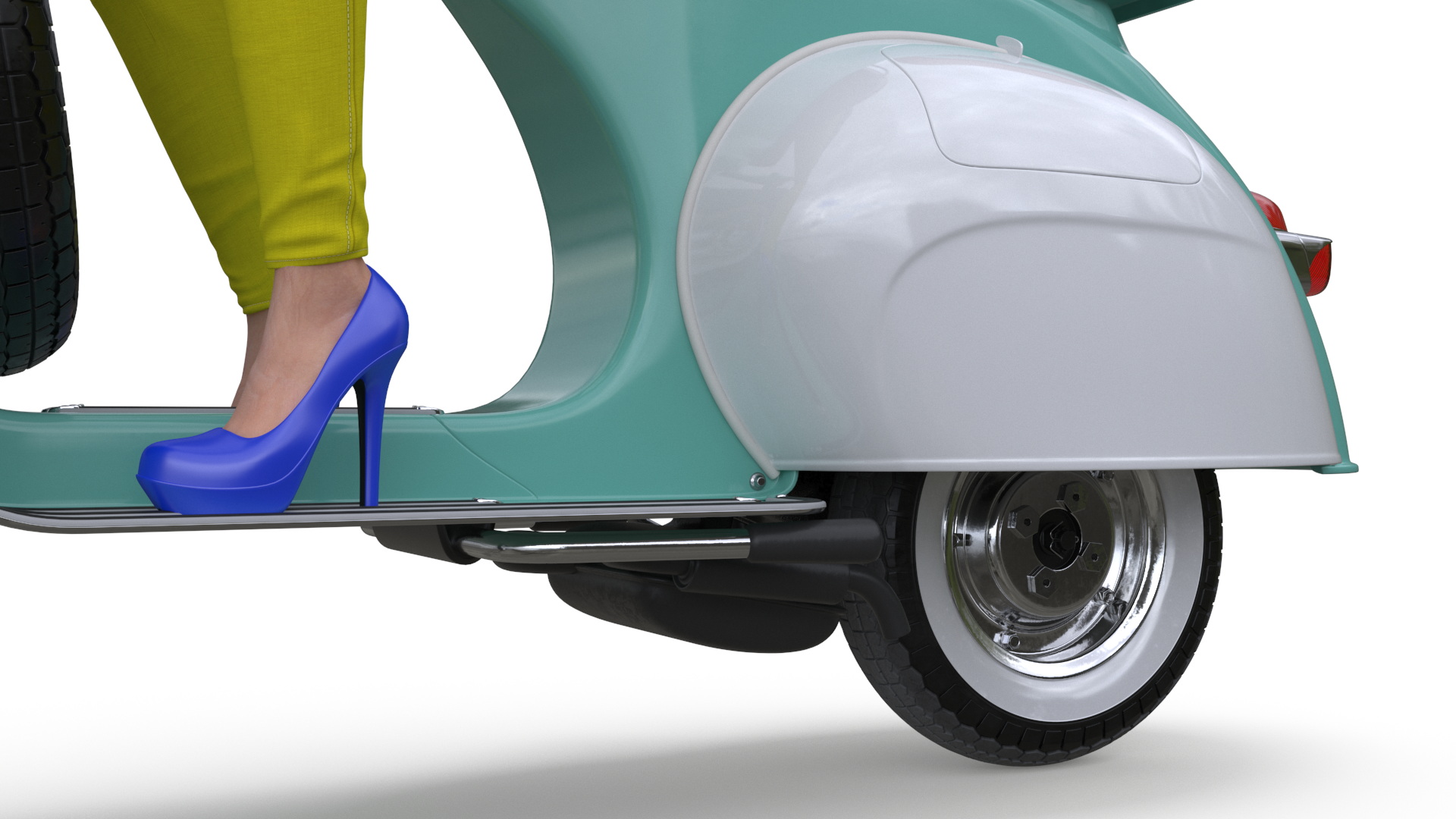 3D model Female Character on Scooter with Cap Safety Helmet