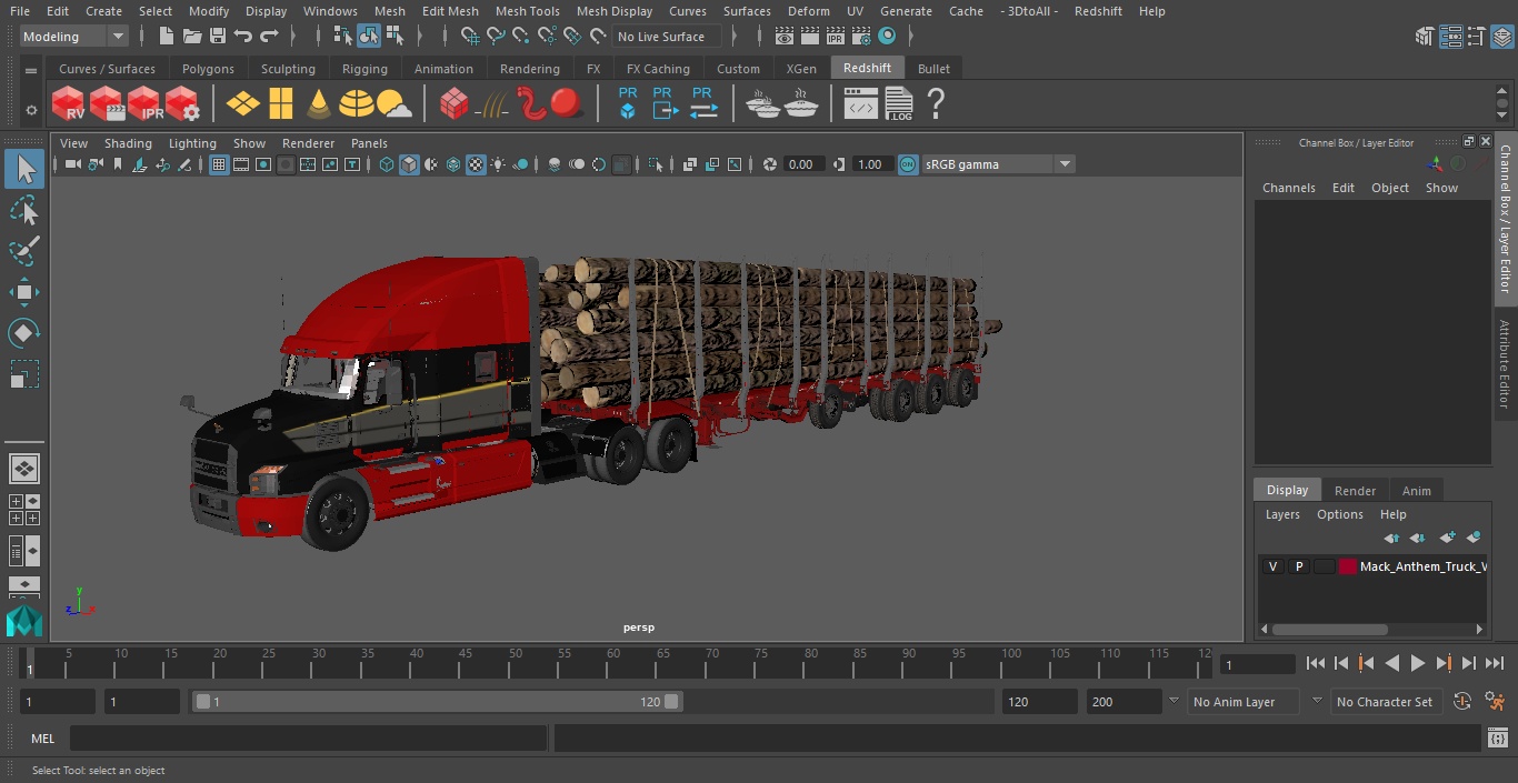 3D Mack Anthem Truck With Logging Trailer model