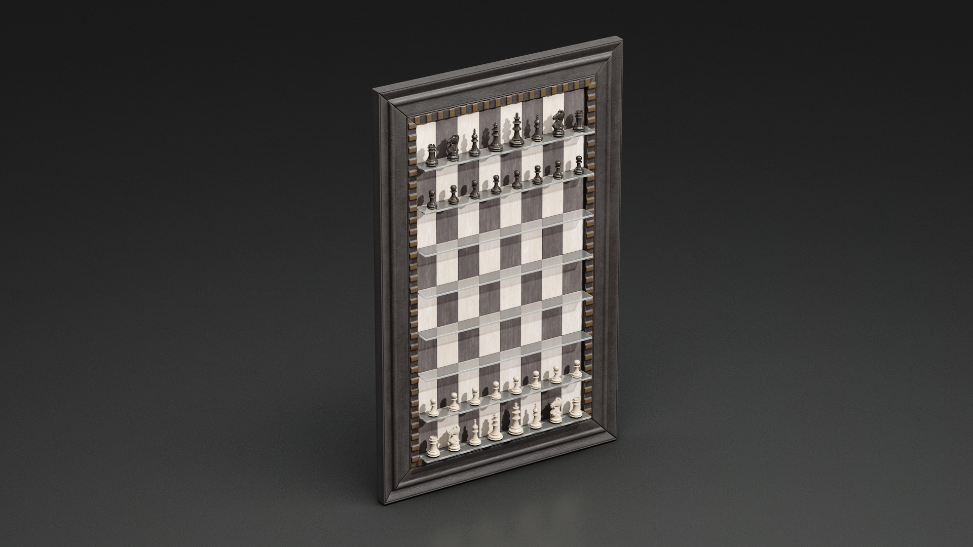 3D Vertical Wall Chess Dark Wood Set model