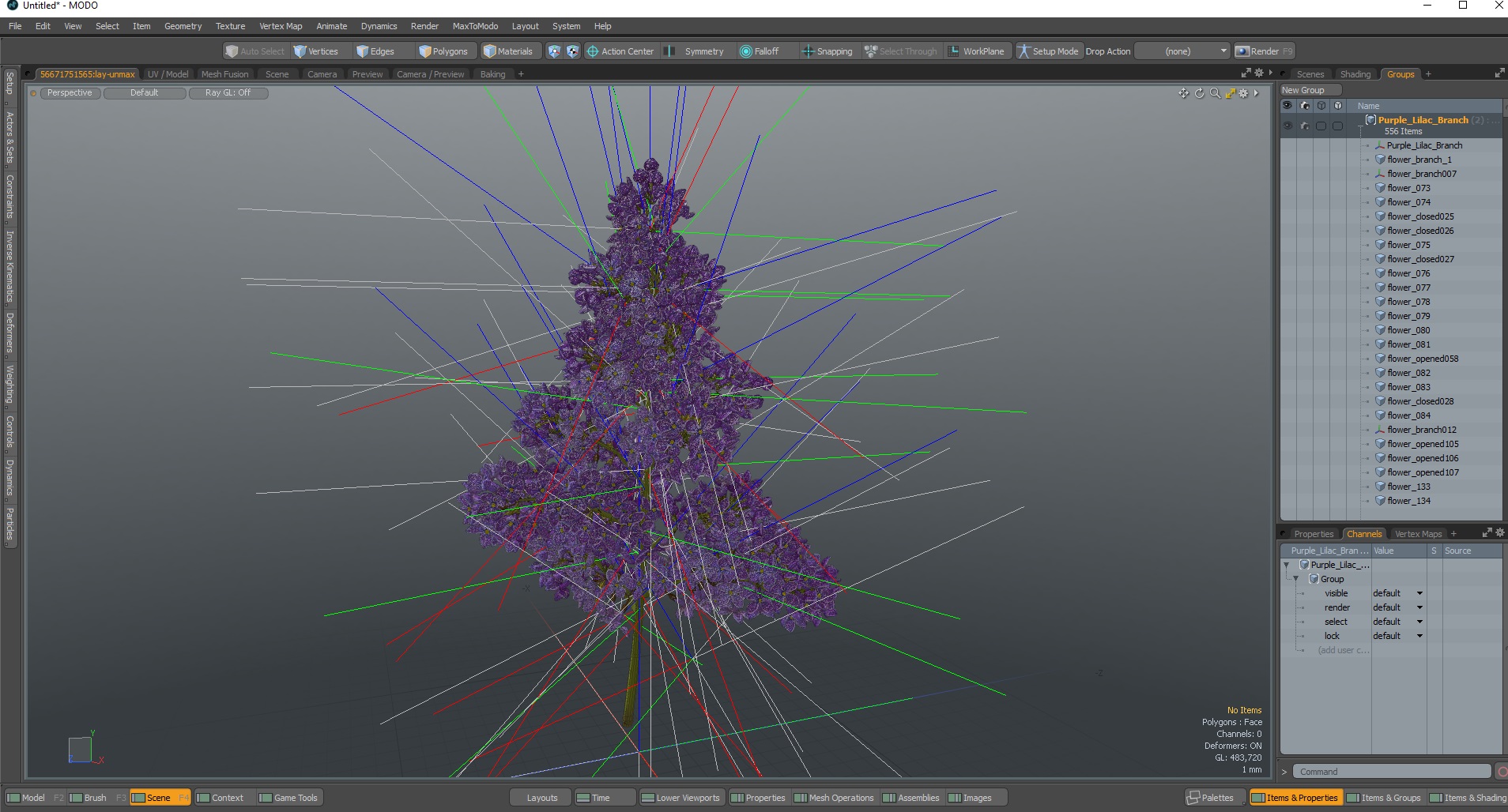 Purple Lilac Branch 3D model