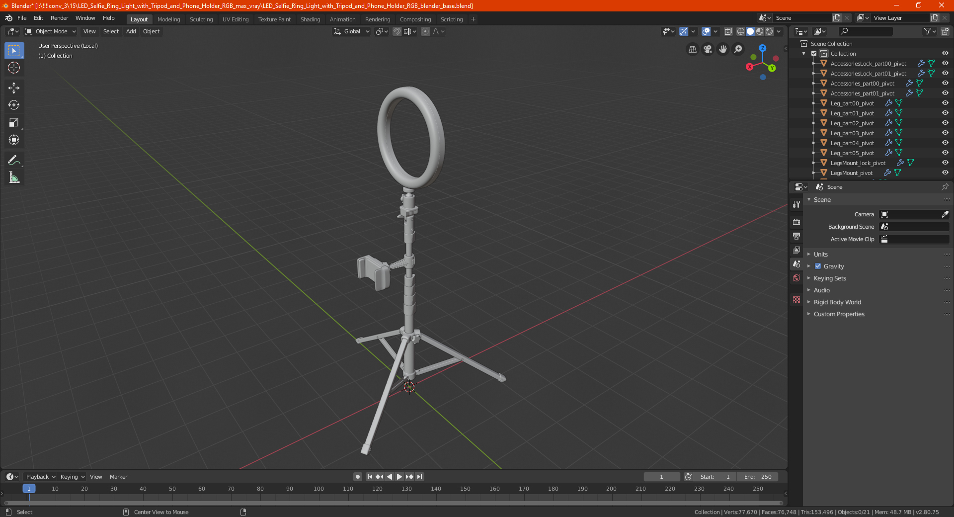 Selfie Ring Light with Tripod Stand and Phone Holder 3D