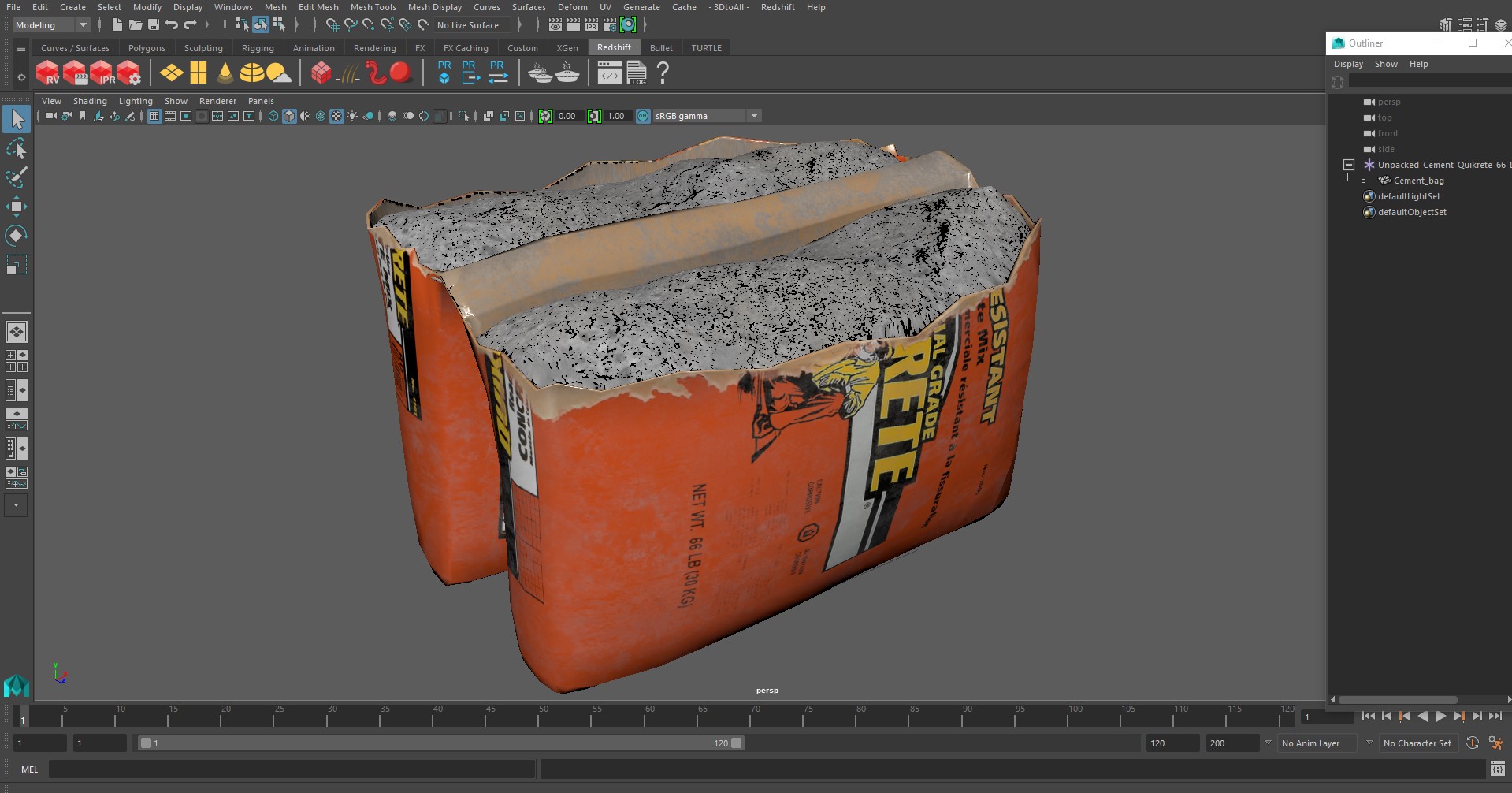 Unpacked Cement Quikrete 66 Lb Orange 3D