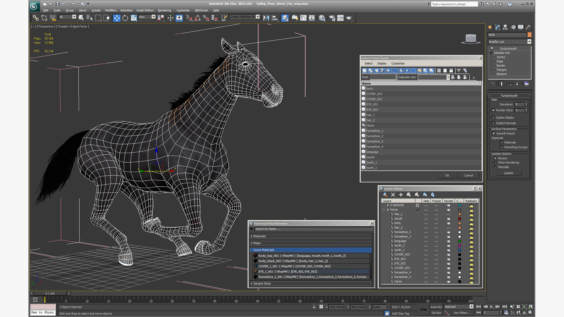 3D Gallop Pose Horse Fur