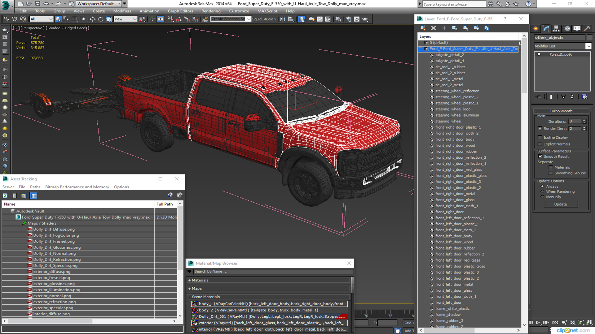 3D Ford Super Duty F-550 with U-Haul Axle Tow Dolly model