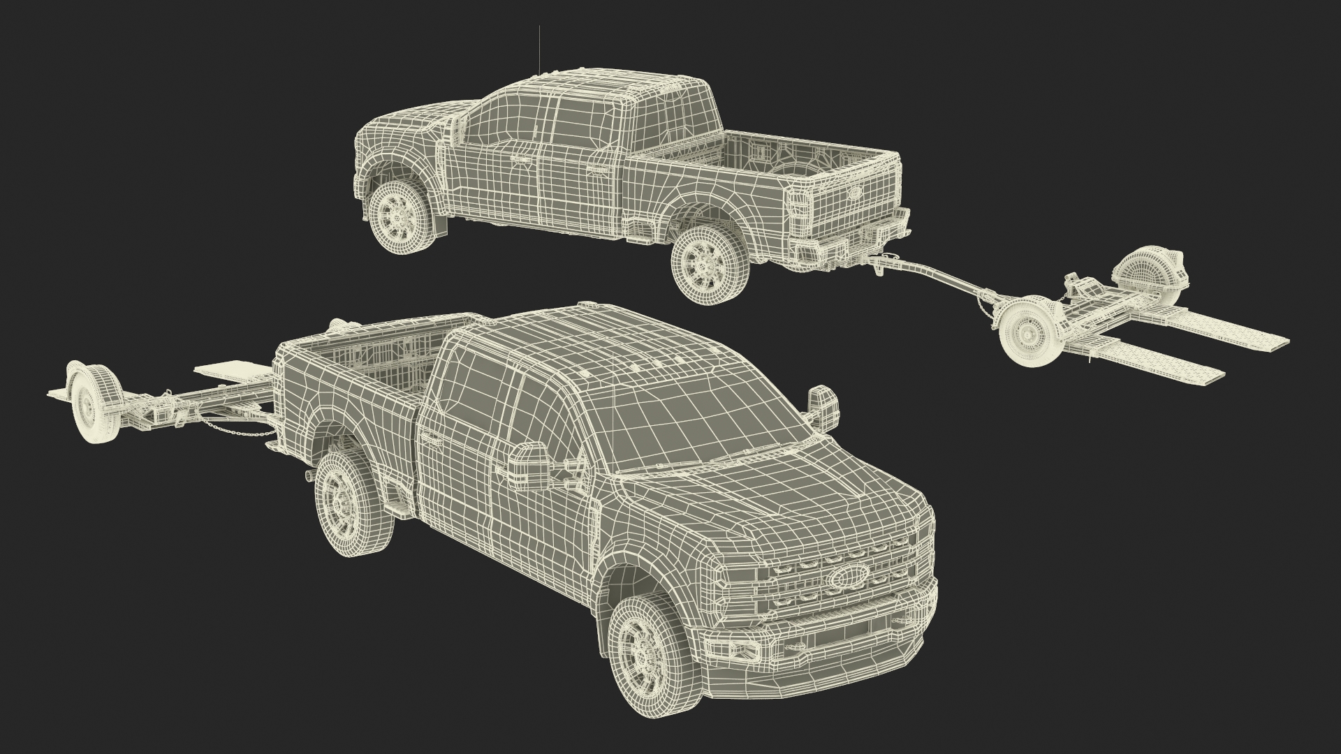 3D Ford Super Duty F-550 with U-Haul Axle Tow Dolly model