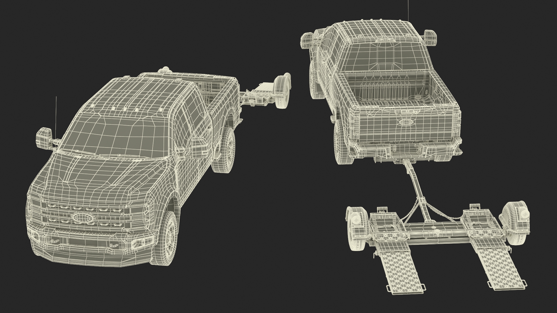 3D Ford Super Duty F-550 with U-Haul Axle Tow Dolly model