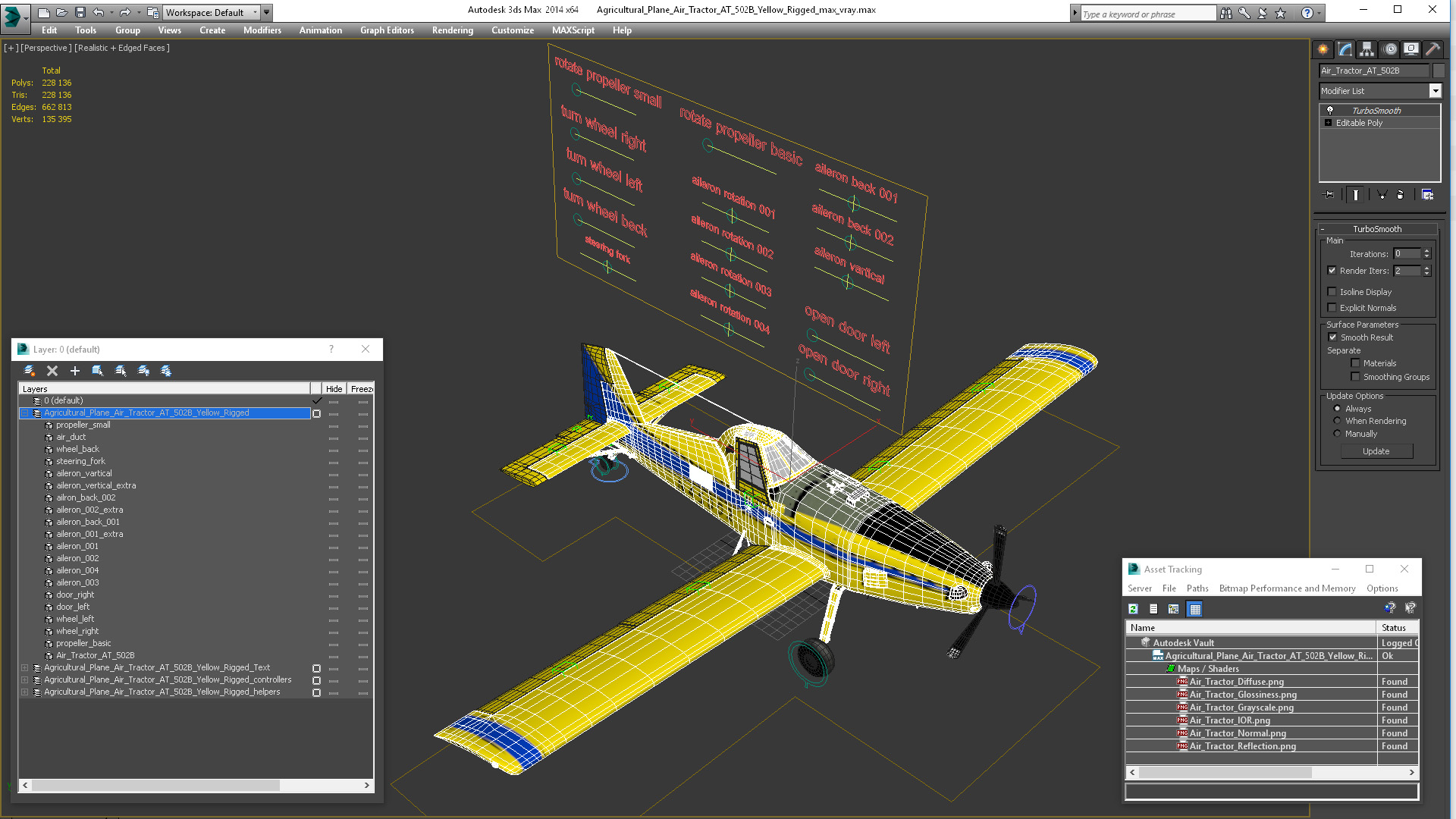 Agricultural Plane Air Tractor AT 502B Yellow Rigged 3D